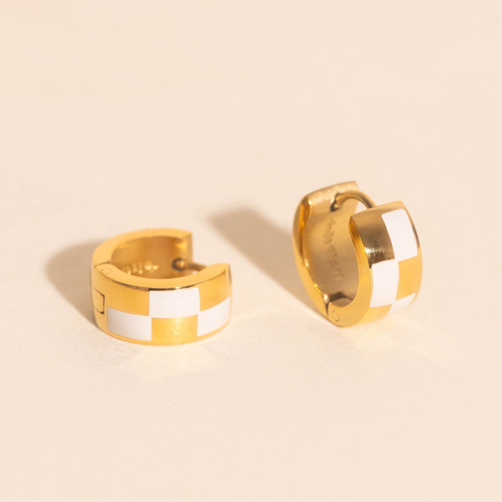 Checkered Rounded Super Chunky Huggie Hoop Earrings Super Chunky Huggie Hoops La Vie Bien Checkered Rounded Super Chunky Huggie Hoop Earrings
