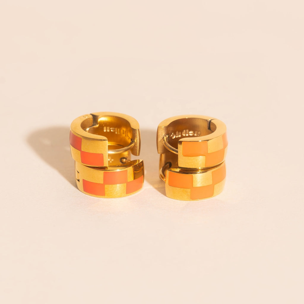 Checkered Rounded Super Chunky Huggie Hoop Earrings Super Chunky Huggie Hoops La Vie Bien Checkered Rounded Super Chunky Huggie Hoop Earrings