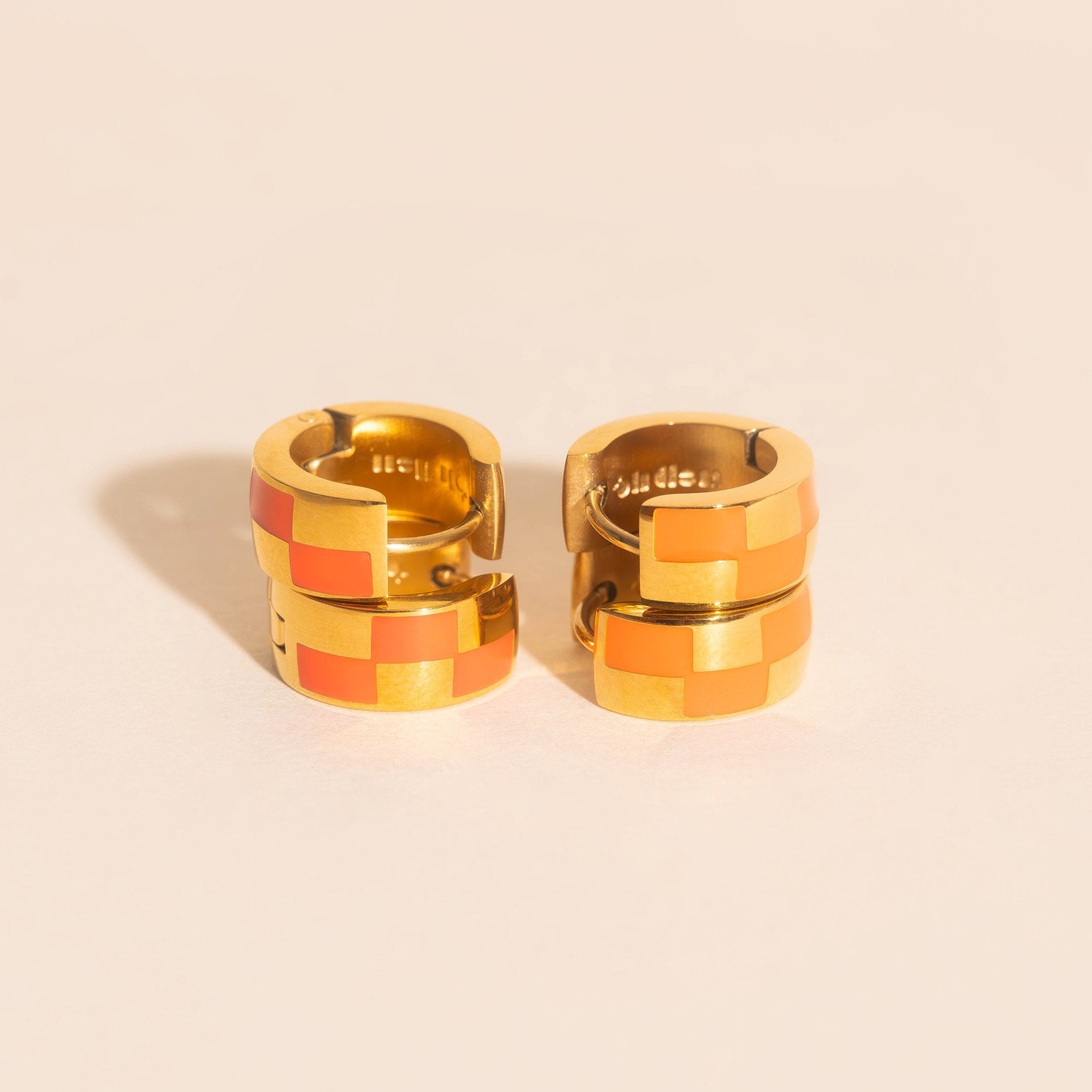 Checkered Rounded Super Chunky Huggie Hoop Earrings Super Chunky Huggie Hoops La Vie Bien Checkered Rounded Super Chunky Huggie Hoop Earrings