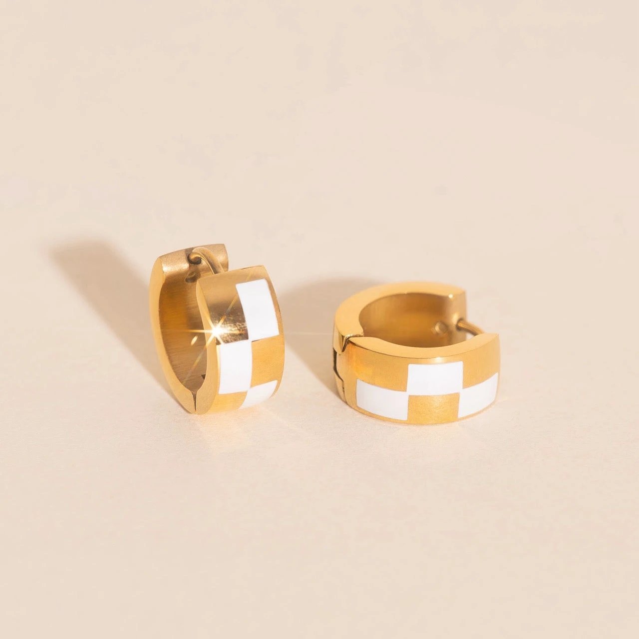 Checkered Rounded Super Chunky Huggie Hoop Earrings by Oh Clementine