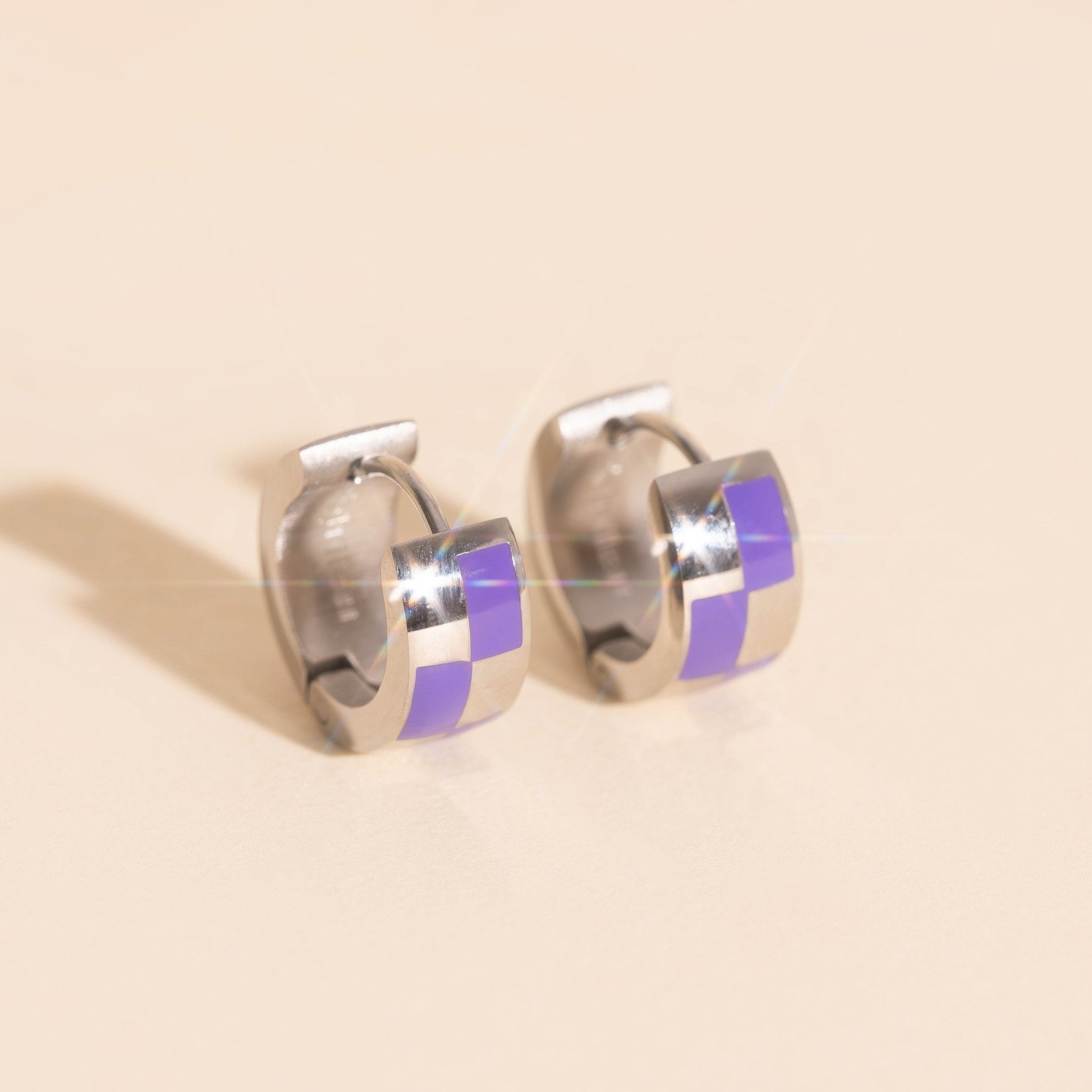 Checkered Rounded Super Chunky Huggie Hoop Earrings Super Chunky Huggie Hoops La Vie Bien Checkered Rounded Super Chunky Huggie Hoop Earrings