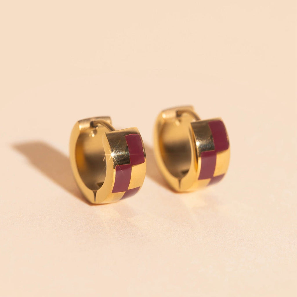 Checkered Rounded Super Chunky Huggie Hoop Earrings Super Chunky Huggie Hoops La Vie Bien Checkered Rounded Super Chunky Huggie Hoop Earrings