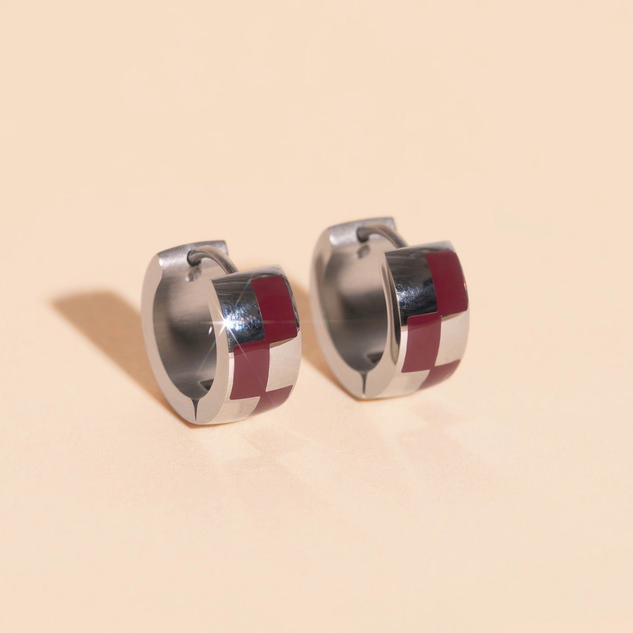 Checkered Rounded Super Chunky Huggie Hoop Earrings Super Chunky Huggie Hoops La Vie Bien Checkered Rounded Super Chunky Huggie Hoop Earrings