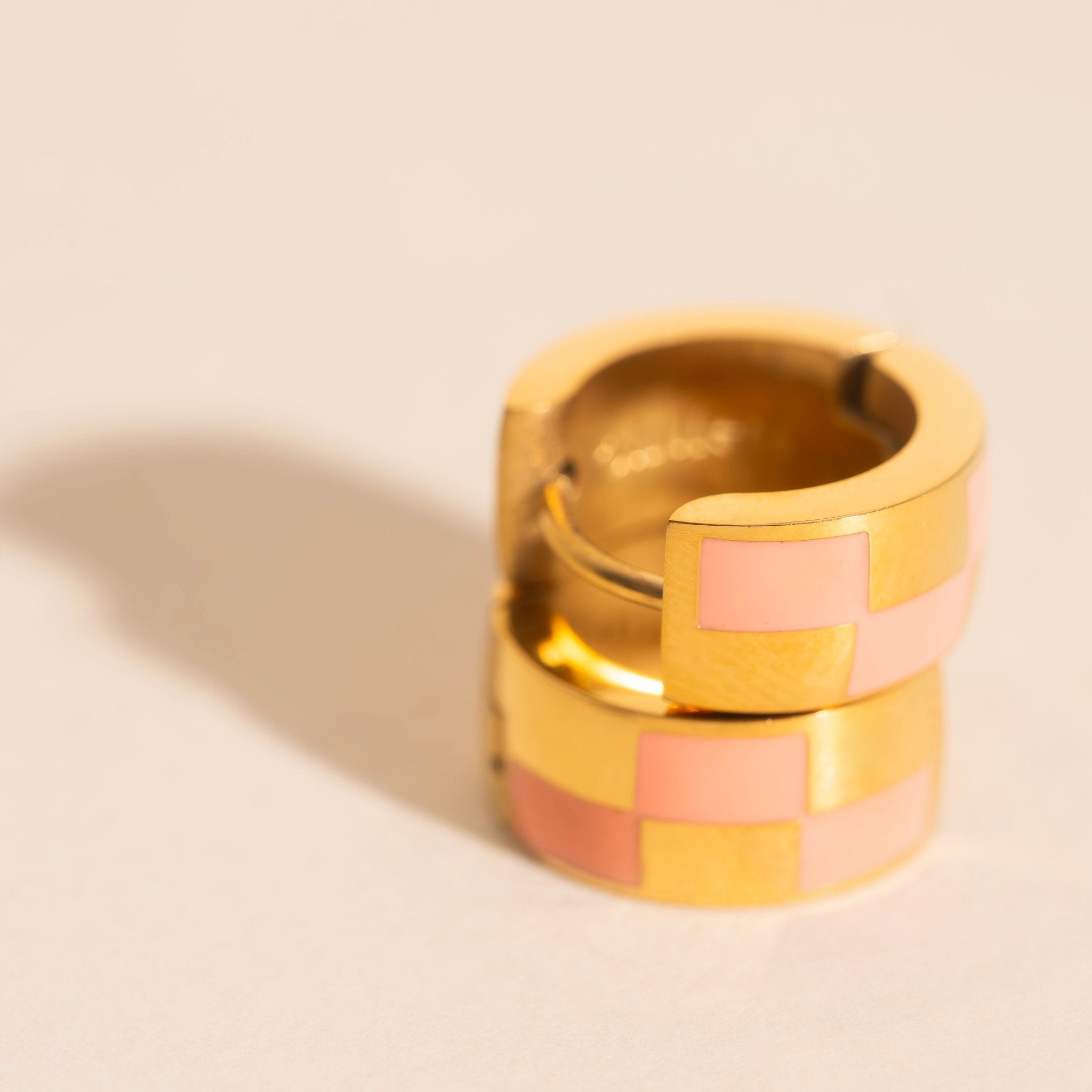 Checkered Rounded Super Chunky Huggie Hoop Earrings Super Chunky Huggie Hoops La Vie Bien Checkered Rounded Super Chunky Huggie Hoop Earrings