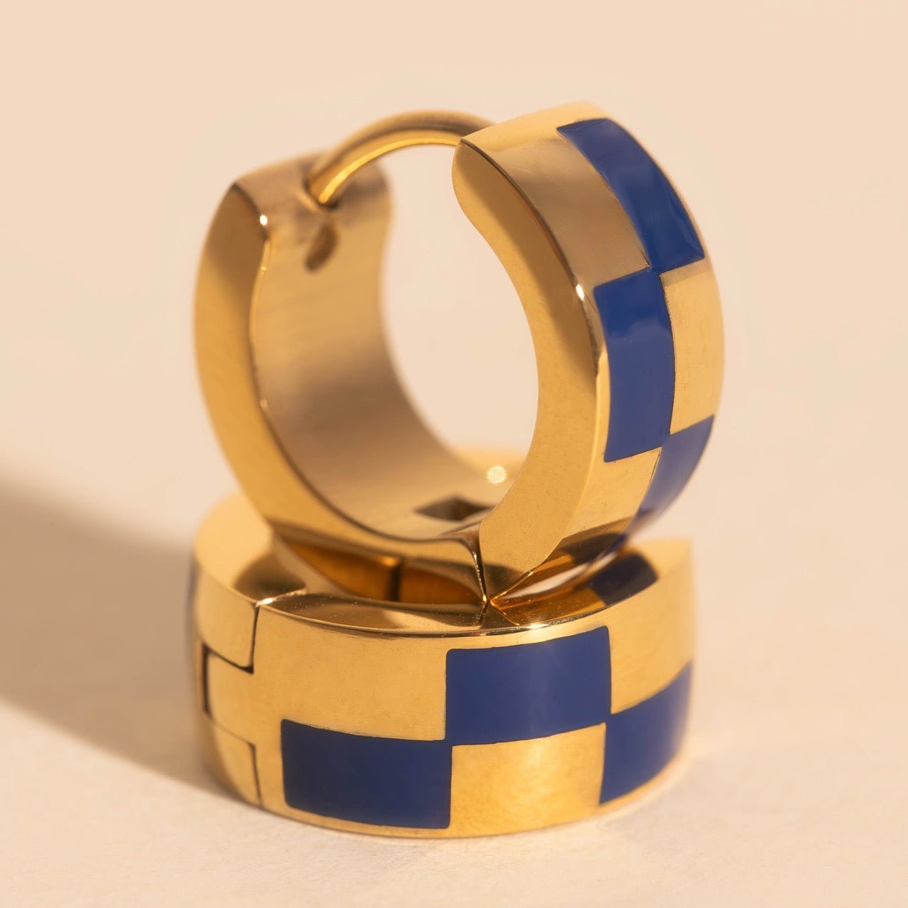 Checkered Rounded Super Chunky Huggie Hoop Earrings Super Chunky Huggie Hoops La Vie Bien Checkered Rounded Super Chunky Huggie Hoop Earrings