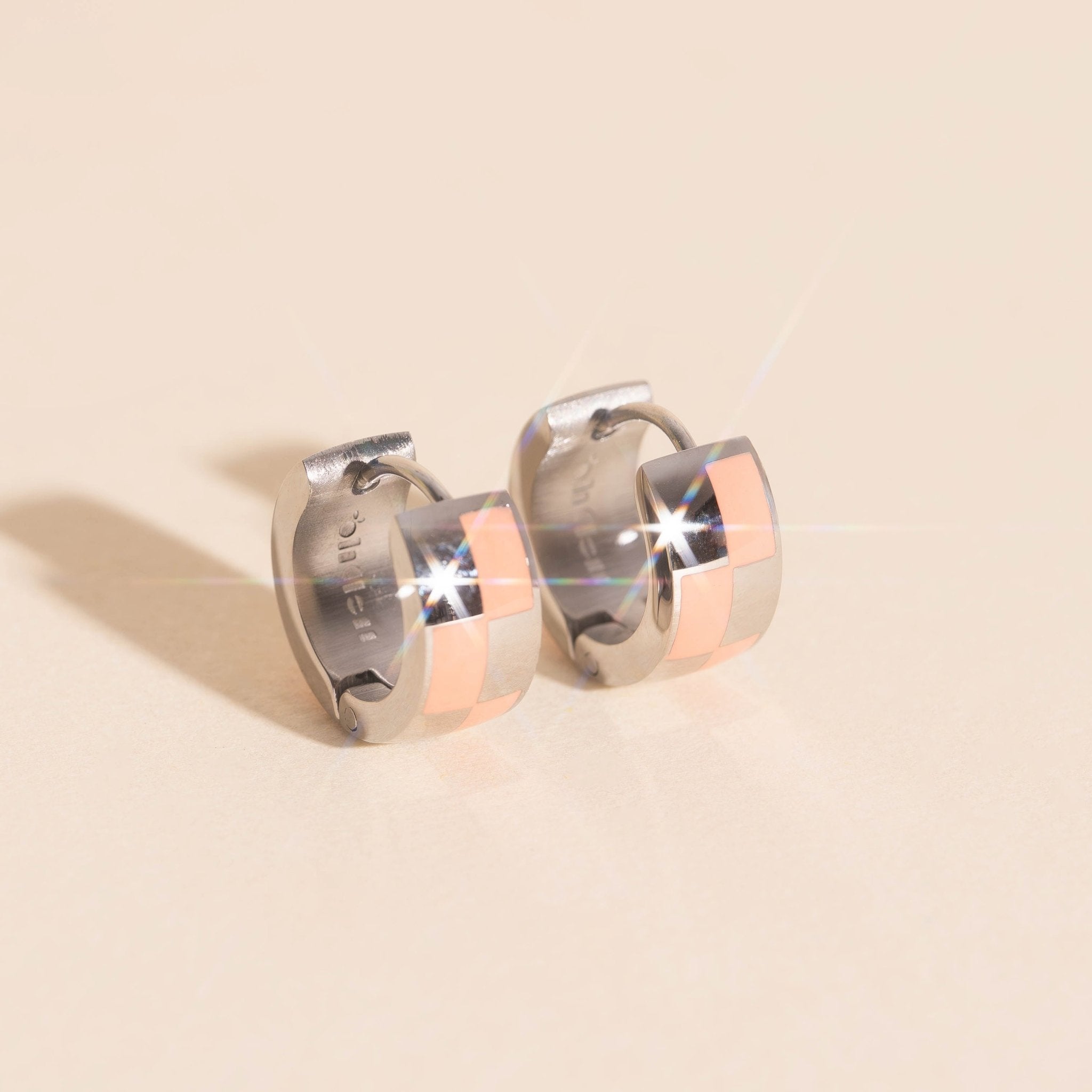 Checkered Rounded Super Chunky Huggie Hoop Earrings Super Chunky Huggie Hoops La Vie Bien Checkered Rounded Super Chunky Huggie Hoop Earrings