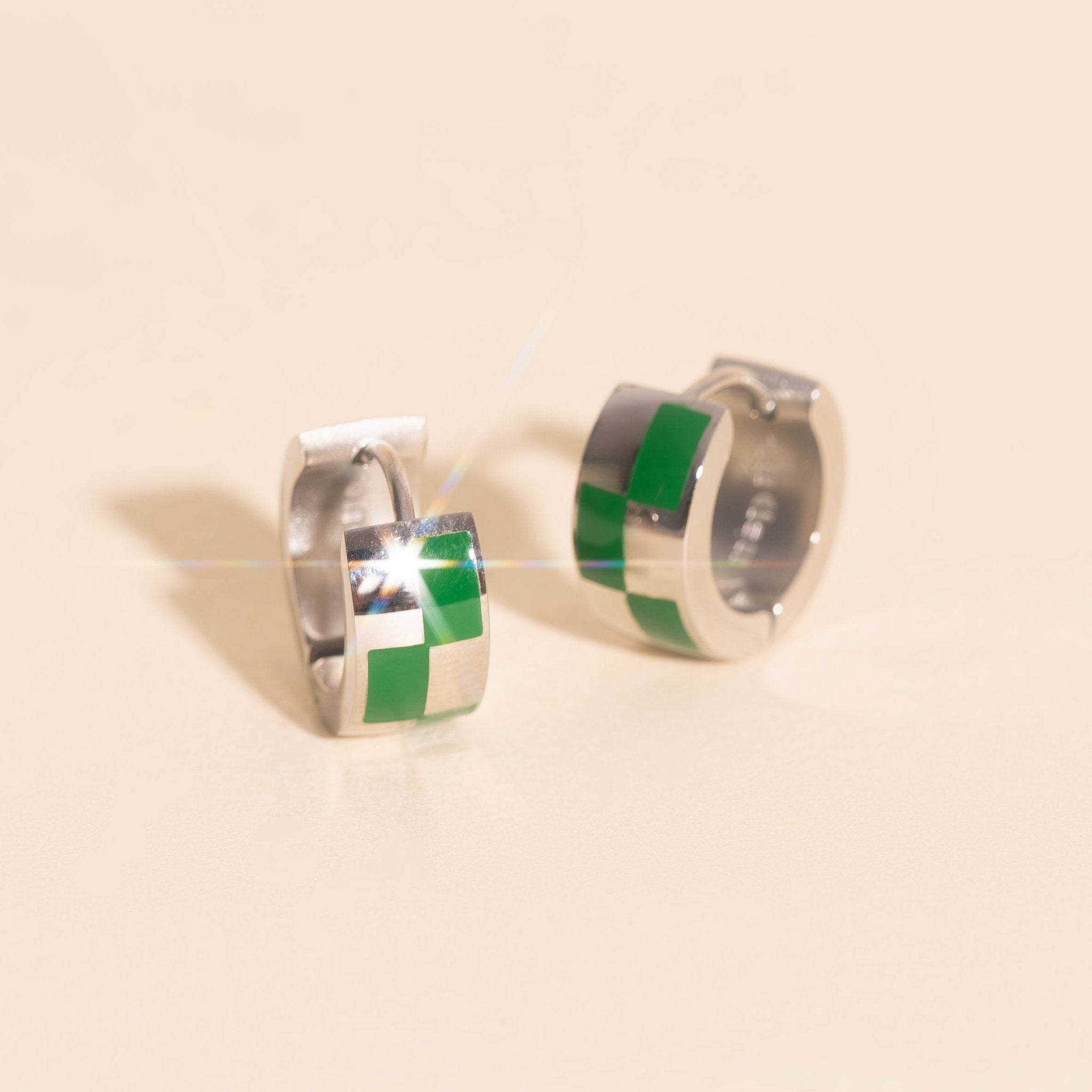 Checkered Rounded Super Chunky Huggie Hoop Earrings Super Chunky Huggie Hoops La Vie Bien Checkered Rounded Super Chunky Huggie Hoop Earrings
