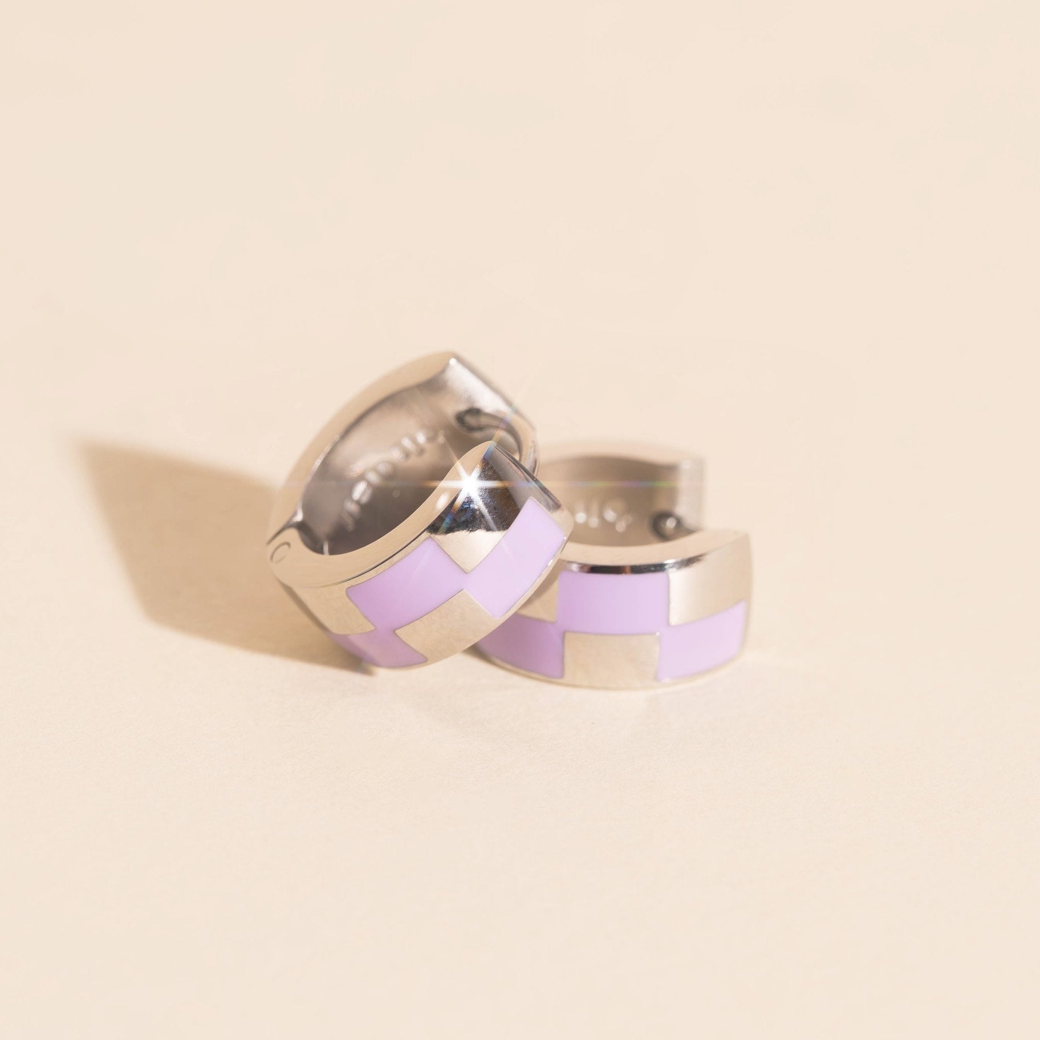 Checkered Rounded Super Chunky Huggie Hoop Earrings Super Chunky Huggie Hoops La Vie Bien Checkered Rounded Super Chunky Huggie Hoop Earrings