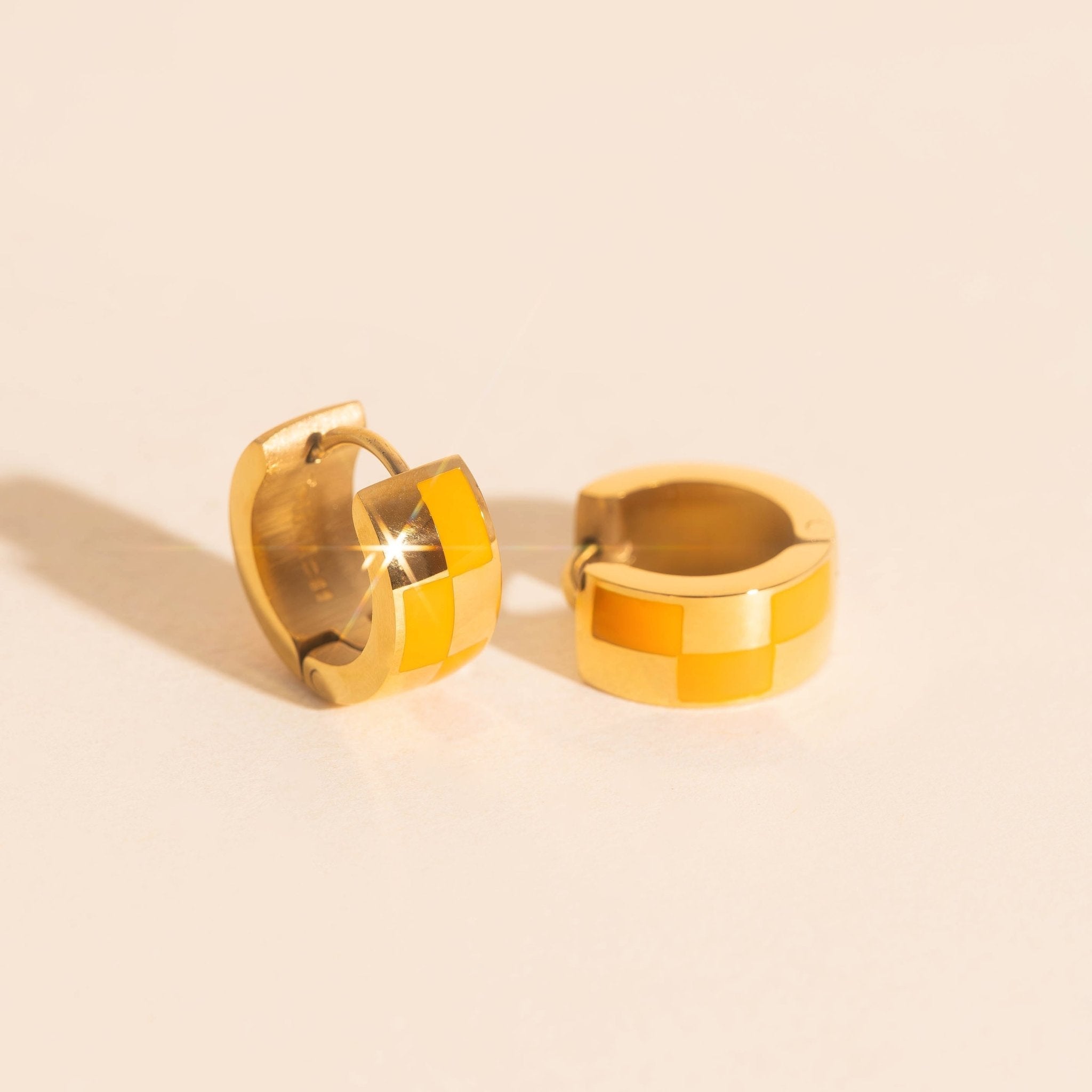 Checkered Rounded Super Chunky Huggie Hoop Earrings Super Chunky Huggie Hoops La Vie Bien Checkered Rounded Super Chunky Huggie Hoop Earrings