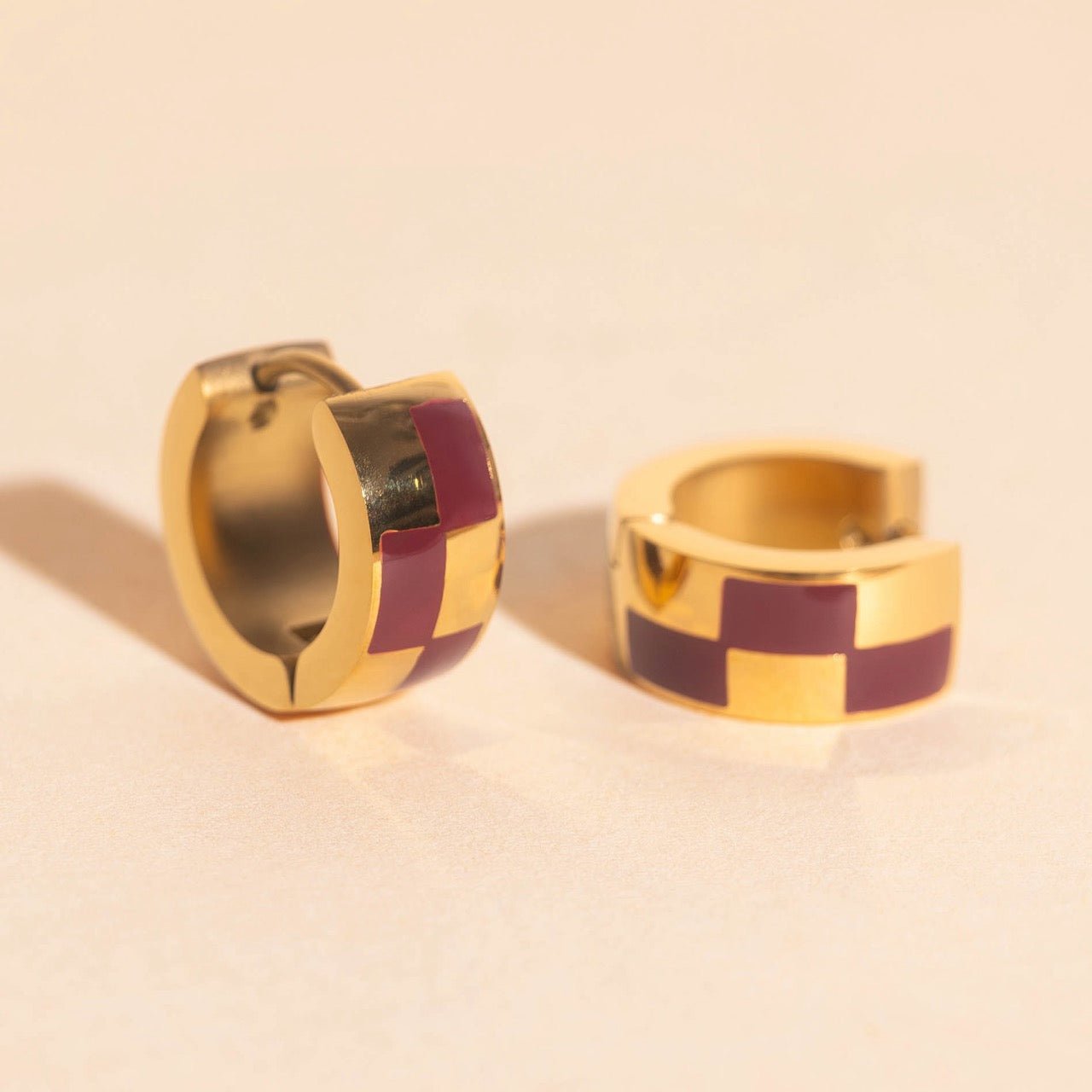 Checkered Rounded Super Chunky Huggie Hoop Earrings Super Chunky Huggie Hoops La Vie Bien Checkered Rounded Super Chunky Huggie Hoop Earrings