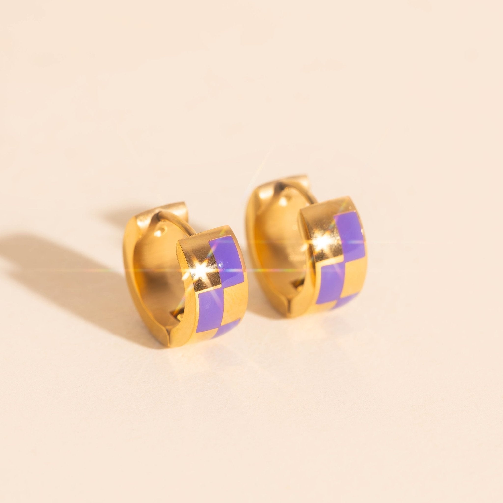 Checkered Rounded Super Chunky Huggie Hoop Earrings Super Chunky Huggie Hoops La Vie Bien Checkered Rounded Super Chunky Huggie Hoop Earrings