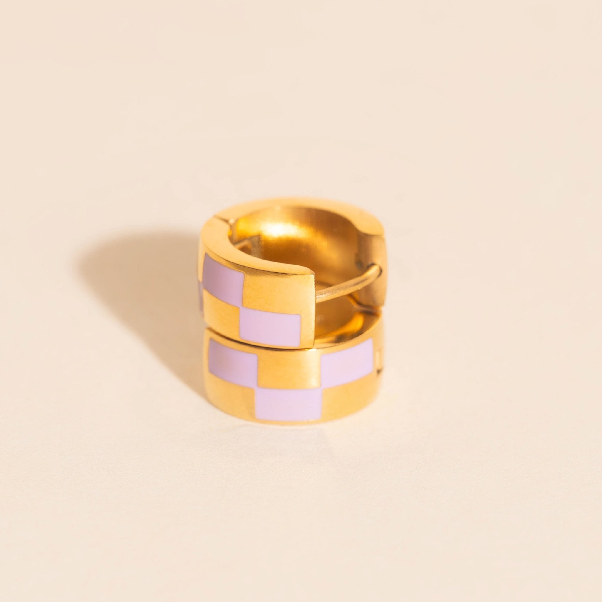 Checkered Rounded Super Chunky Huggie Hoop Earrings Super Chunky Huggie Hoops La Vie Bien Checkered Rounded Super Chunky Huggie Hoop Earrings