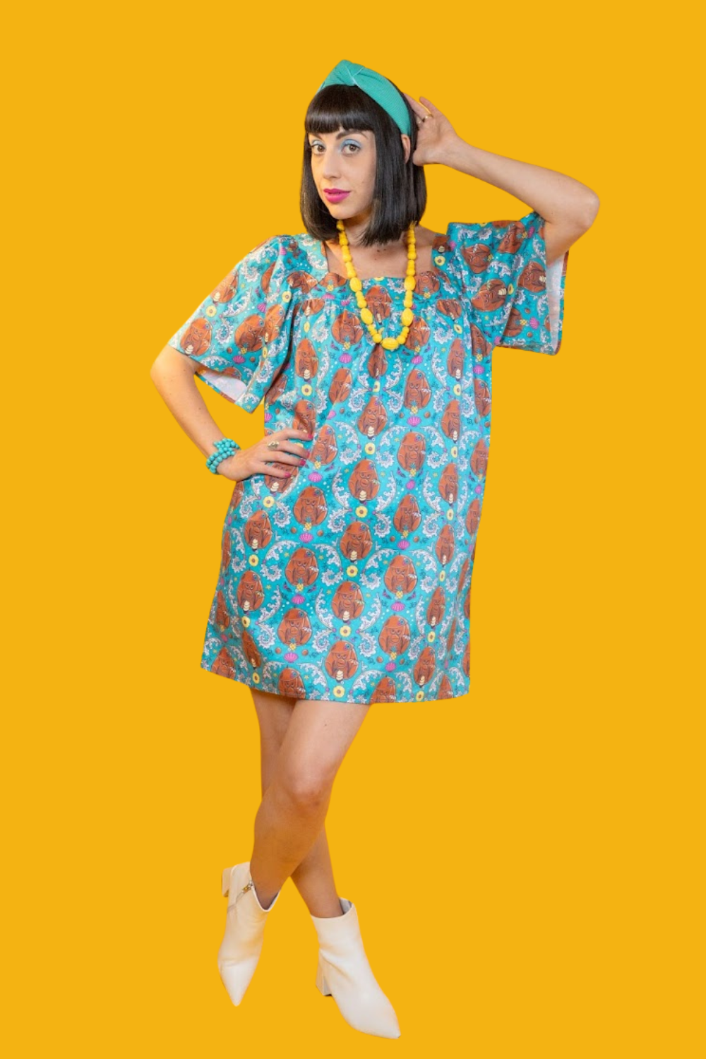 Cheeky Monkeys Square Neck Dress in Magenta Mini dress La Vie Bien Cheeky Monkeys Square Neck Dress in Magenta