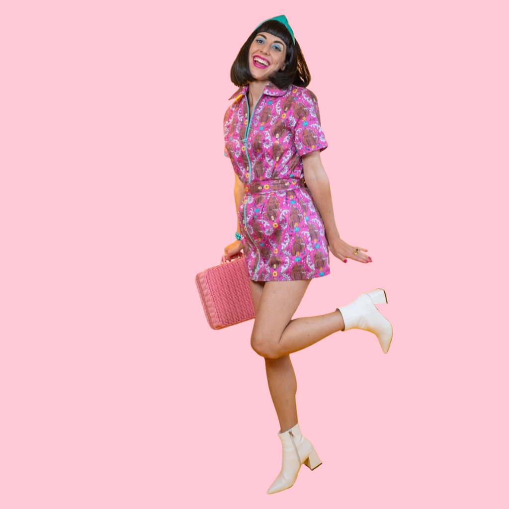 Cheeky Monkeys Zip - front Mini in Magenta Mini dress La Vie Bien Cheeky Monkeys Zip - front Mini in Magenta