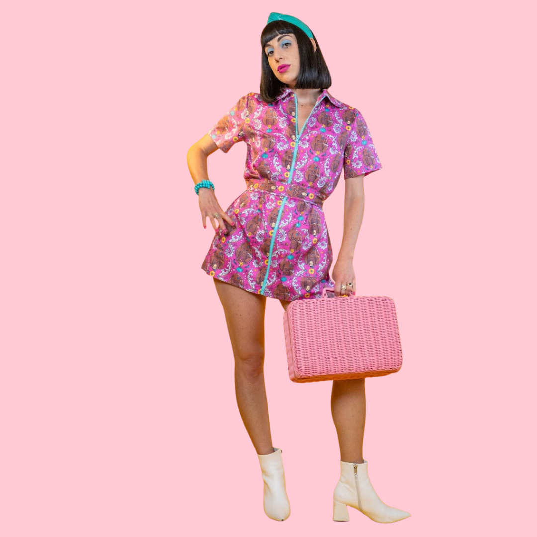 Cheeky Monkeys Zip - front Mini in Magenta Mini dress La Vie Bien Cheeky Monkeys Zip - front Mini in Magenta