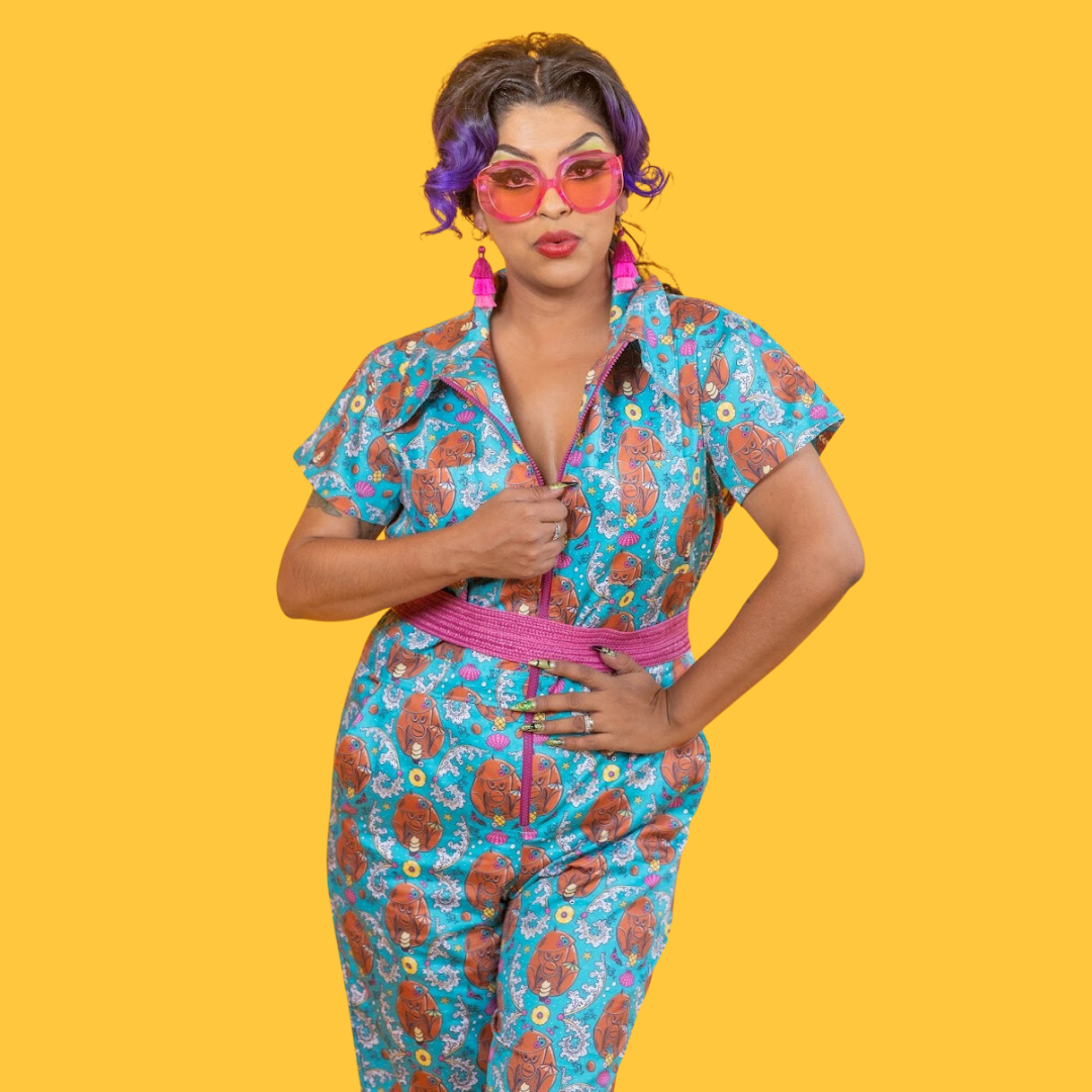 Cheeky Tiki Monkeys Jumpsuit in Blue Hawaiian Jumpsuit La Vie Bien Cheeky Tiki Monkeys Jumpsuit in Blue Hawaiian