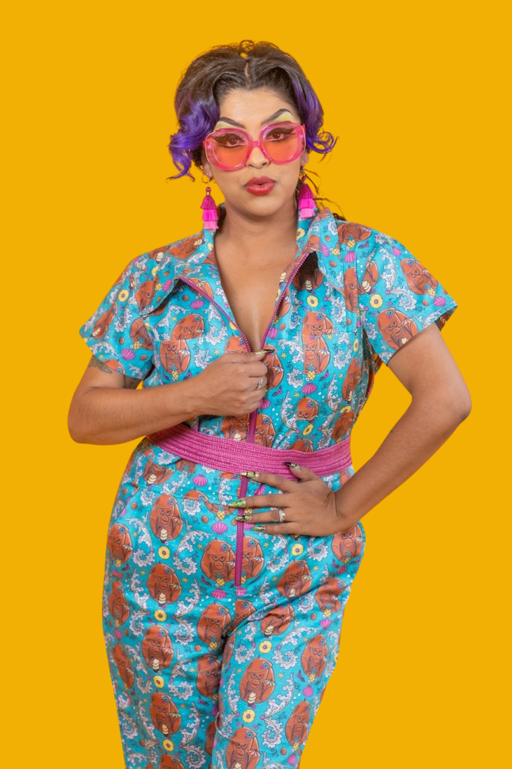 Cheeky Tiki Monkeys Jumpsuit in Blue Hawaiian Jumpsuit La Vie Bien Cheeky Tiki Monkeys Jumpsuit in Blue Hawaiian