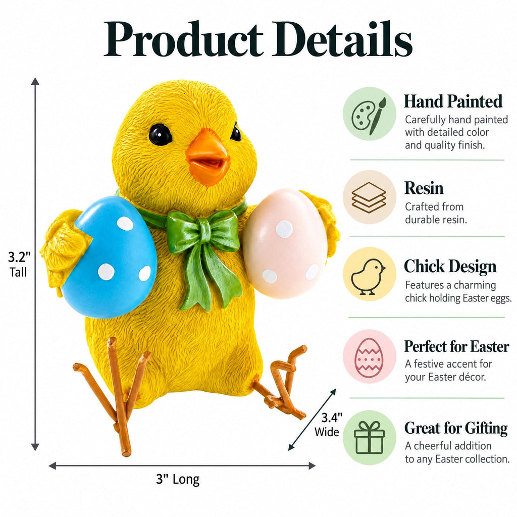 Cheerful Chick Holding Colorful Easter Polka Dot Eggs Figurine 3.2 Inches Tall Easter > Figurines La Vie Bien Cheerful Chick Holding Colorful Easter Polka Dot Eggs Figurine 3.2 Inches Tall