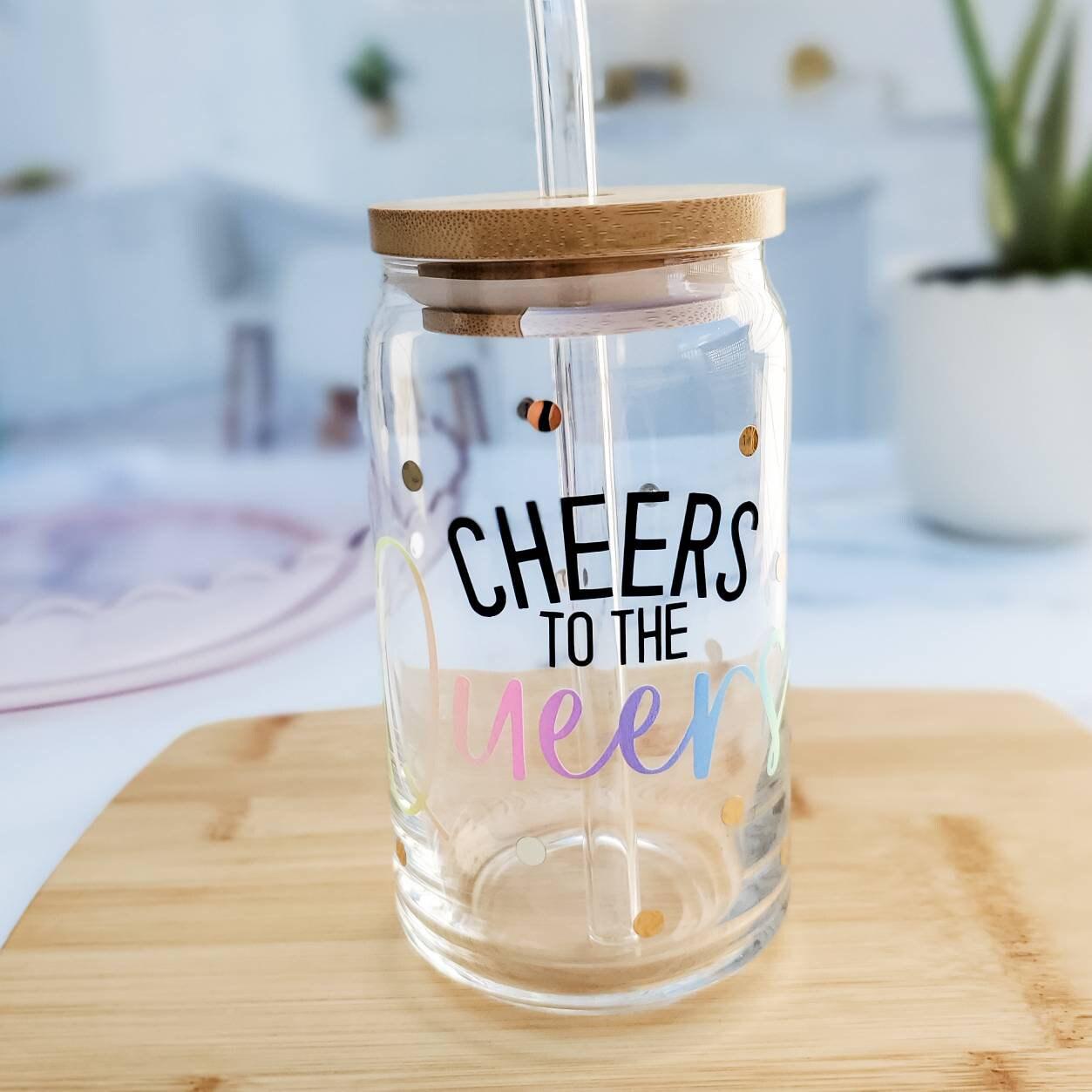 Cheers to the Queers Glass Can Cup Drinkware La Vie Bien Cheers to the Queers Glass Can Cup