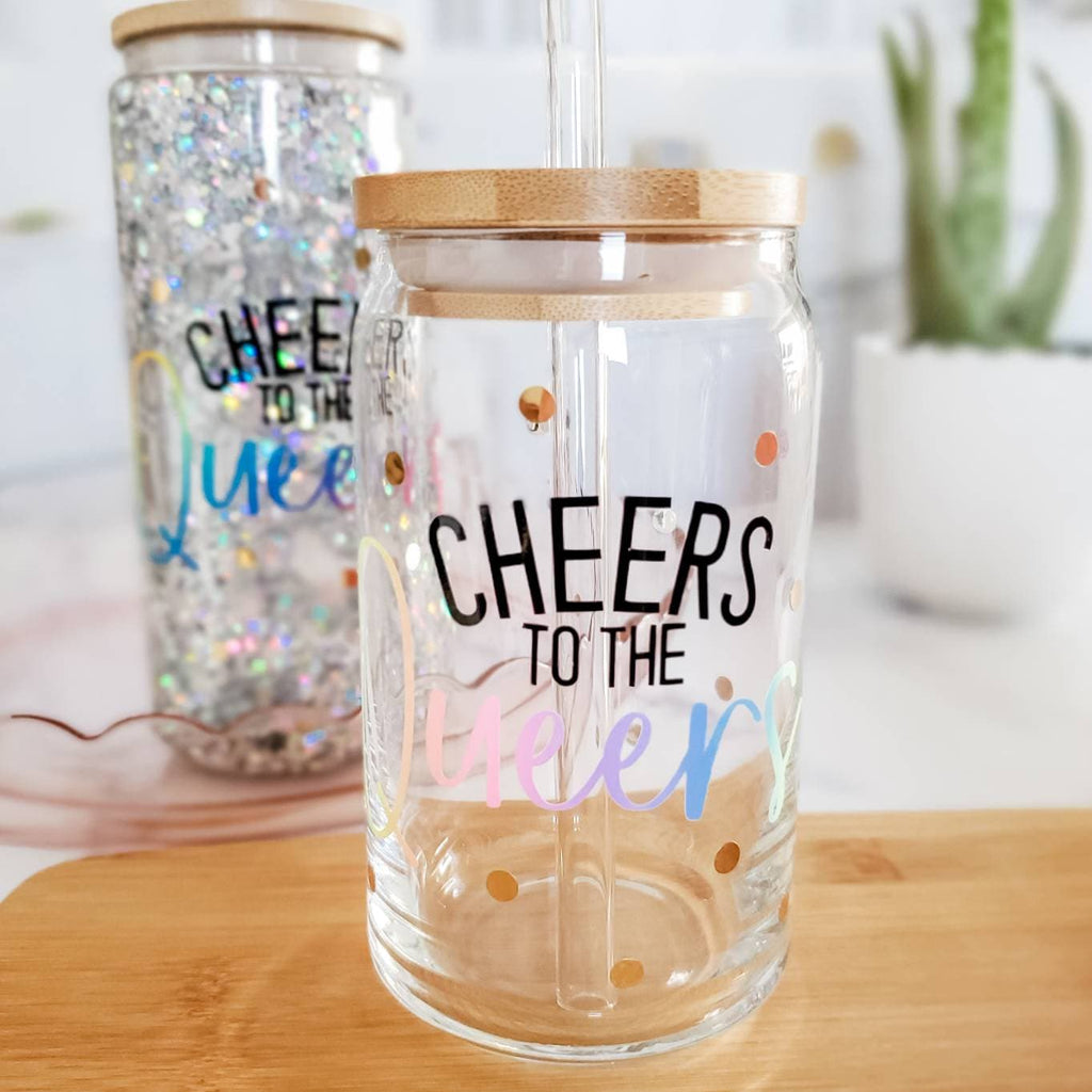 Cheers to the Queers Glass Can Cup Drinkware La Vie Bien Cheers to the Queers Glass Can Cup
