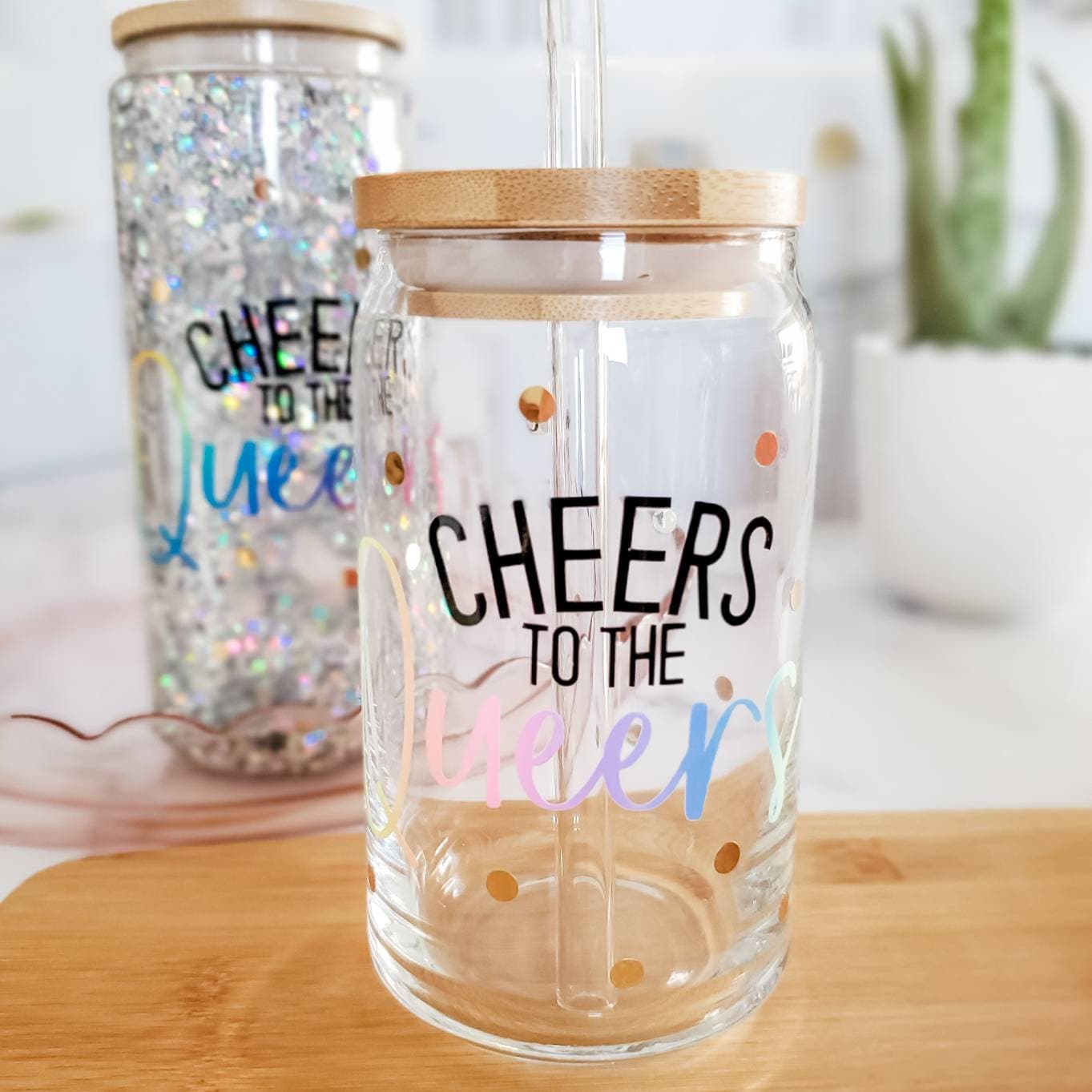 Cheers to the Queers Glass Can Cup Drinkware La Vie Bien Cheers to the Queers Glass Can Cup