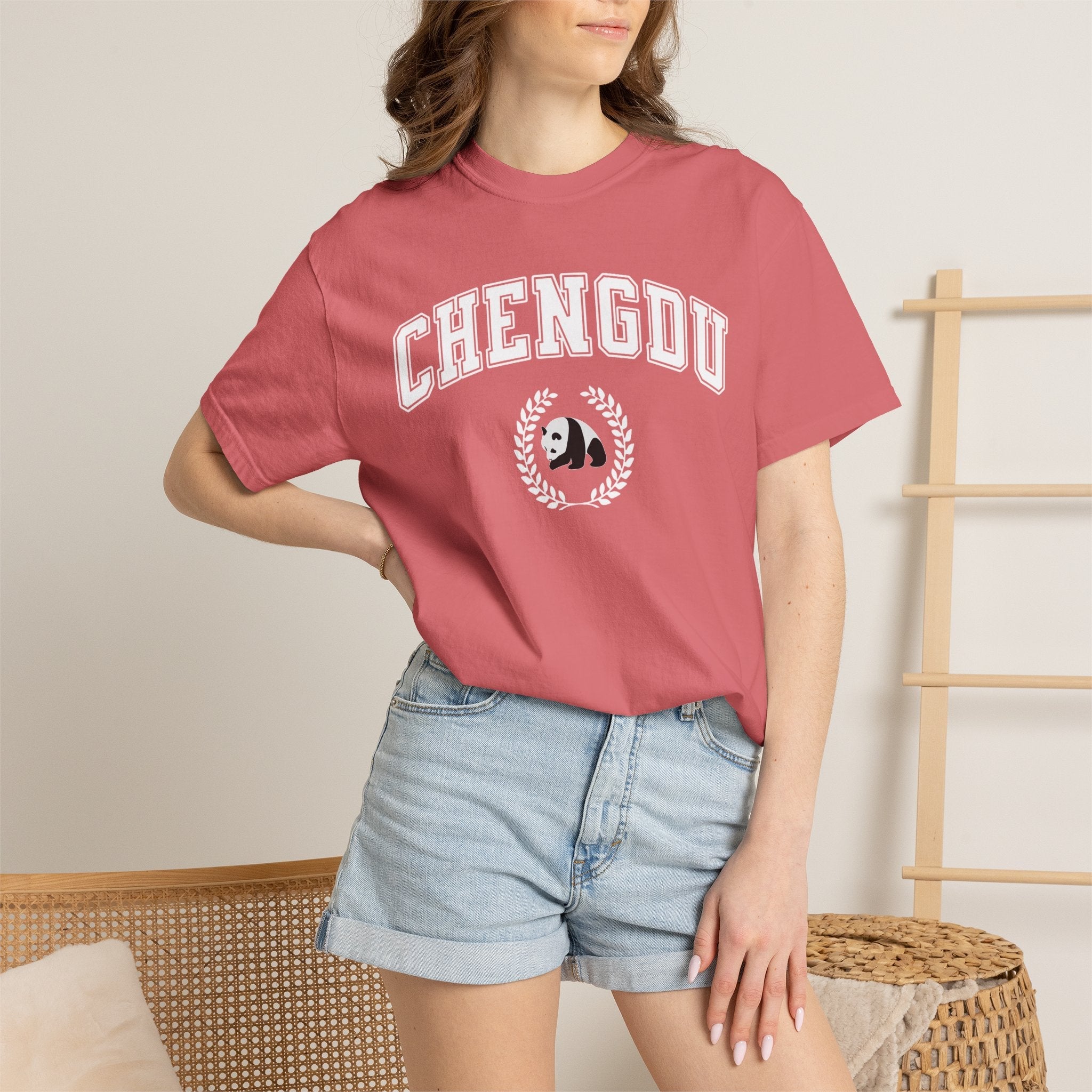 Chengdu Panda College-Style T-Shirt, Comfort Colors tee T-Shirt La Vie Bien Chengdu Panda College-Style T-Shirt, Comfort Colors tee
