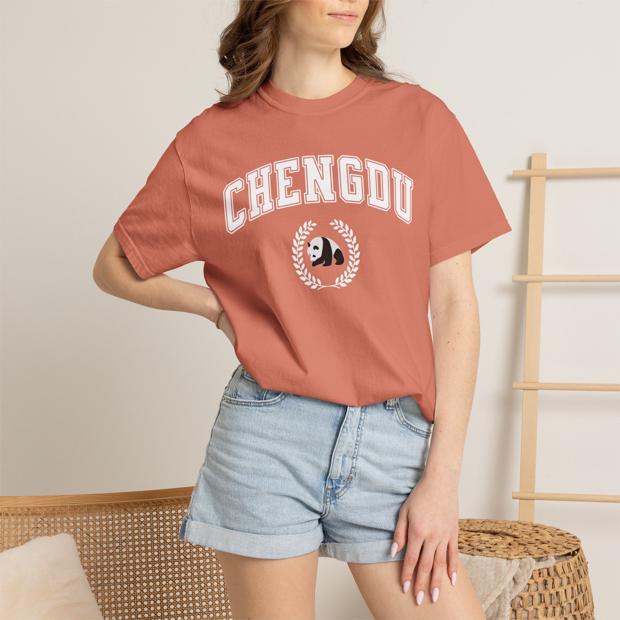 Chengdu Panda College-Style T-Shirt, Comfort Colors tee T-Shirt La Vie Bien Chengdu Panda College-Style T-Shirt, Comfort Colors tee