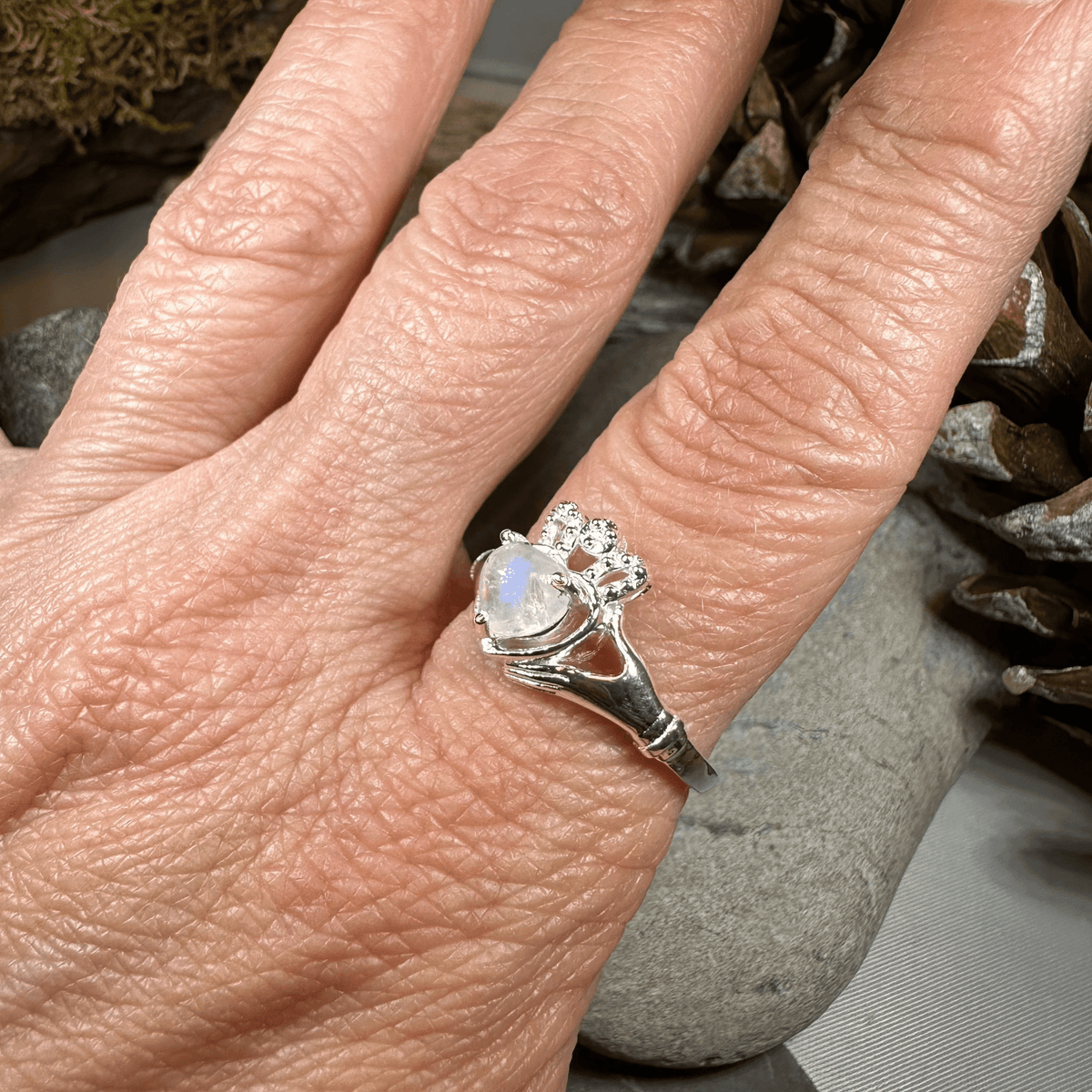 Cherish Moonstone Claddagh Ring in Sterling Silver Ring La Vie Bien Cherish Moonstone Claddagh Ring in Sterling Silver
