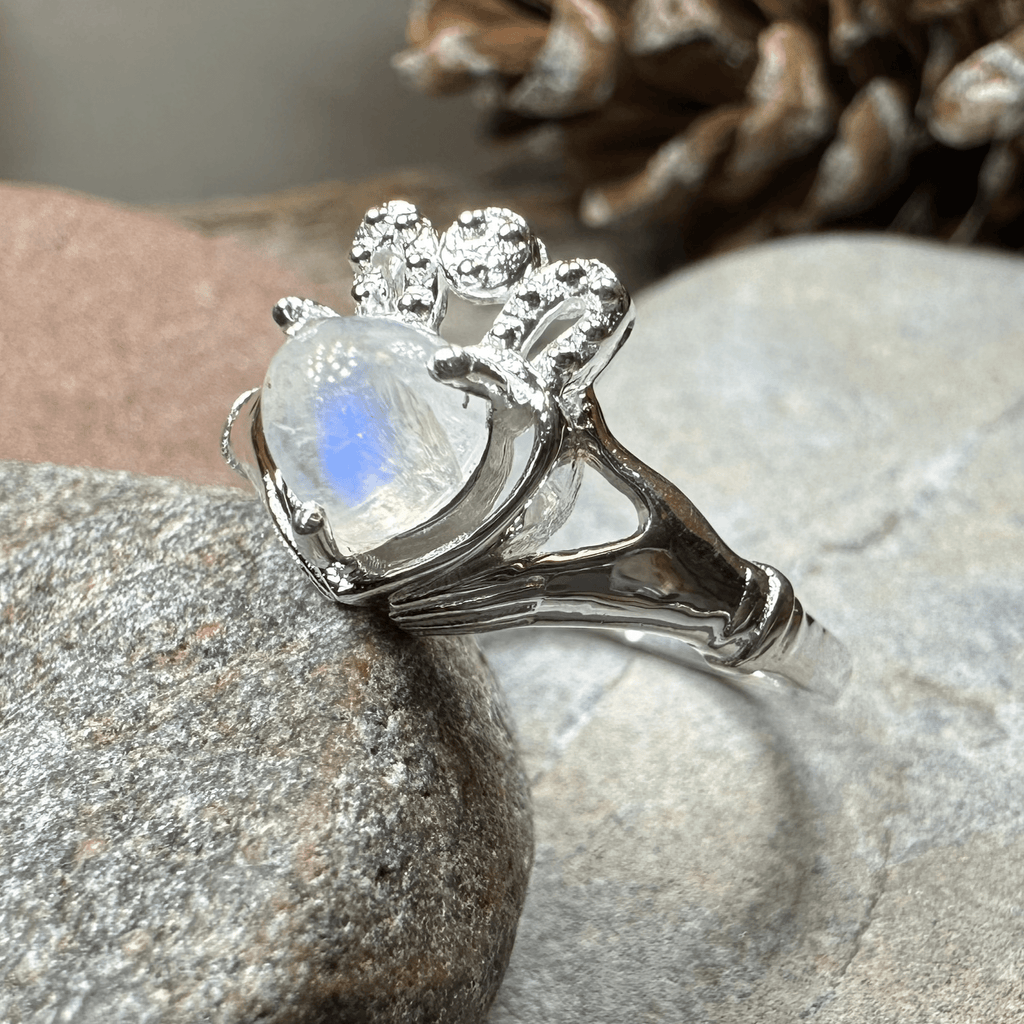 Cherish Moonstone Claddagh Ring in Sterling Silver Ring La Vie Bien Cherish Moonstone Claddagh Ring in Sterling Silver