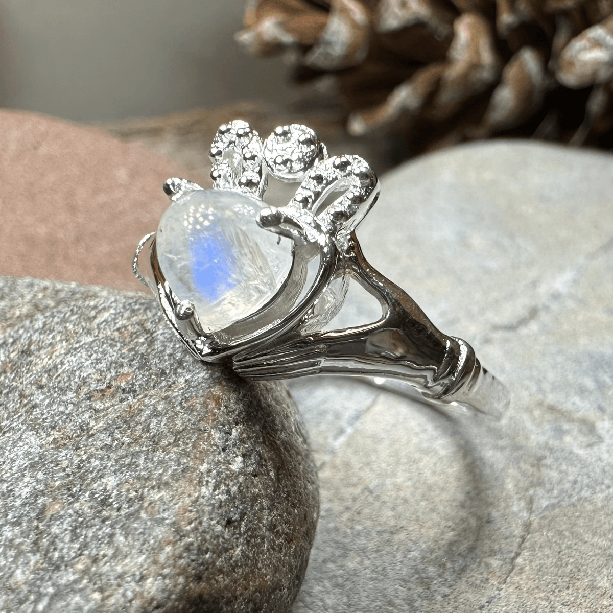 Cherish Moonstone Claddagh Ring in Sterling Silver Ring La Vie Bien Cherish Moonstone Claddagh Ring in Sterling Silver