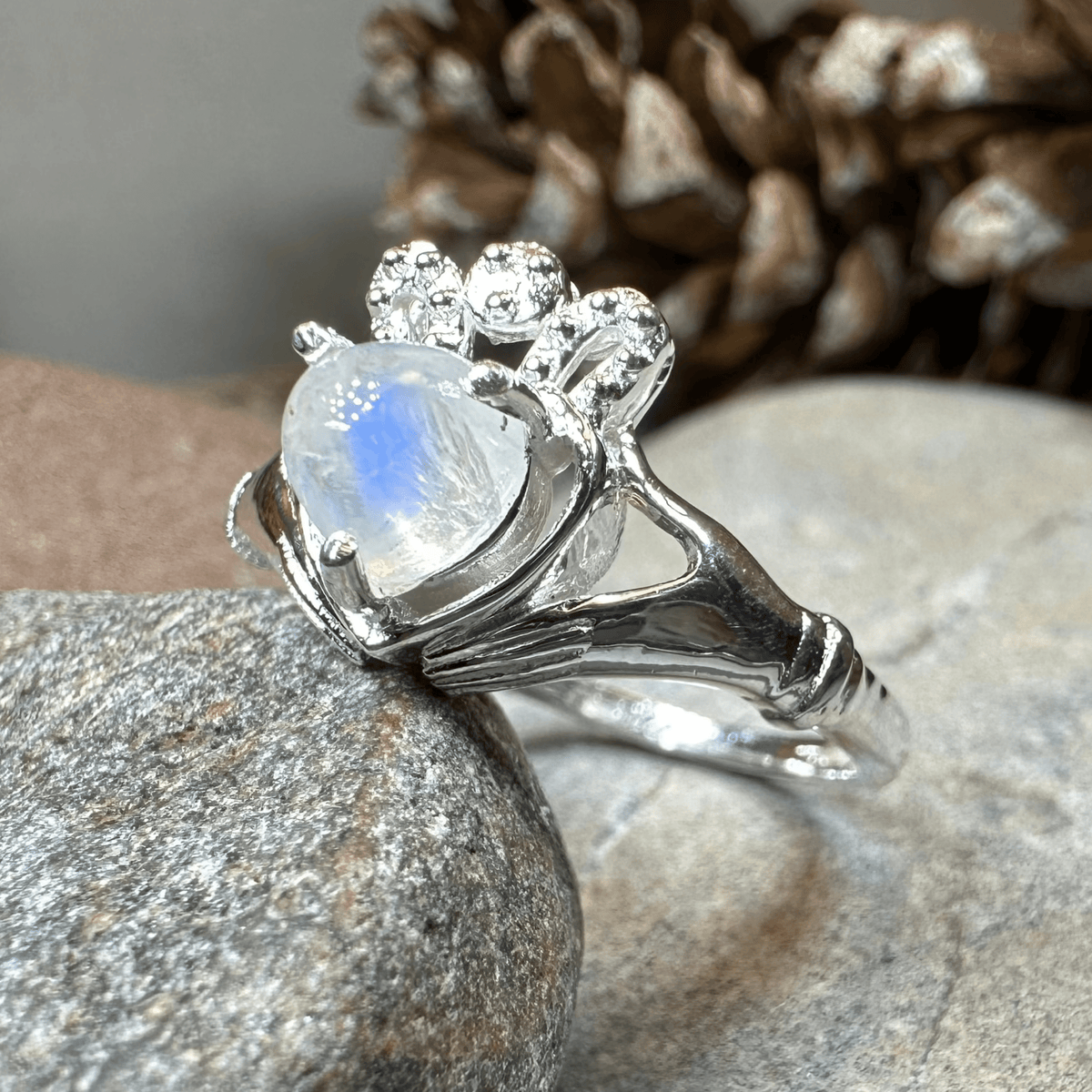 Cherish Moonstone Claddagh Ring in Sterling Silver Ring La Vie Bien Cherish Moonstone Claddagh Ring in Sterling Silver