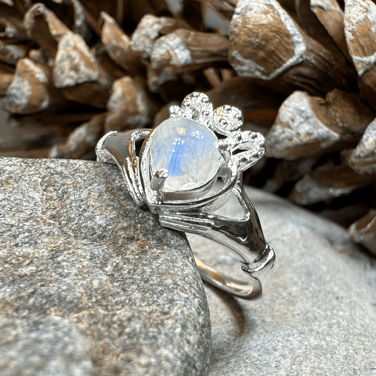 Cherish Moonstone Claddagh Ring in Sterling Silver Ring La Vie Bien Cherish Moonstone Claddagh Ring in Sterling Silver