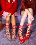Cherry Bow Ruffle Sheer Crew Sock by Sock Candy