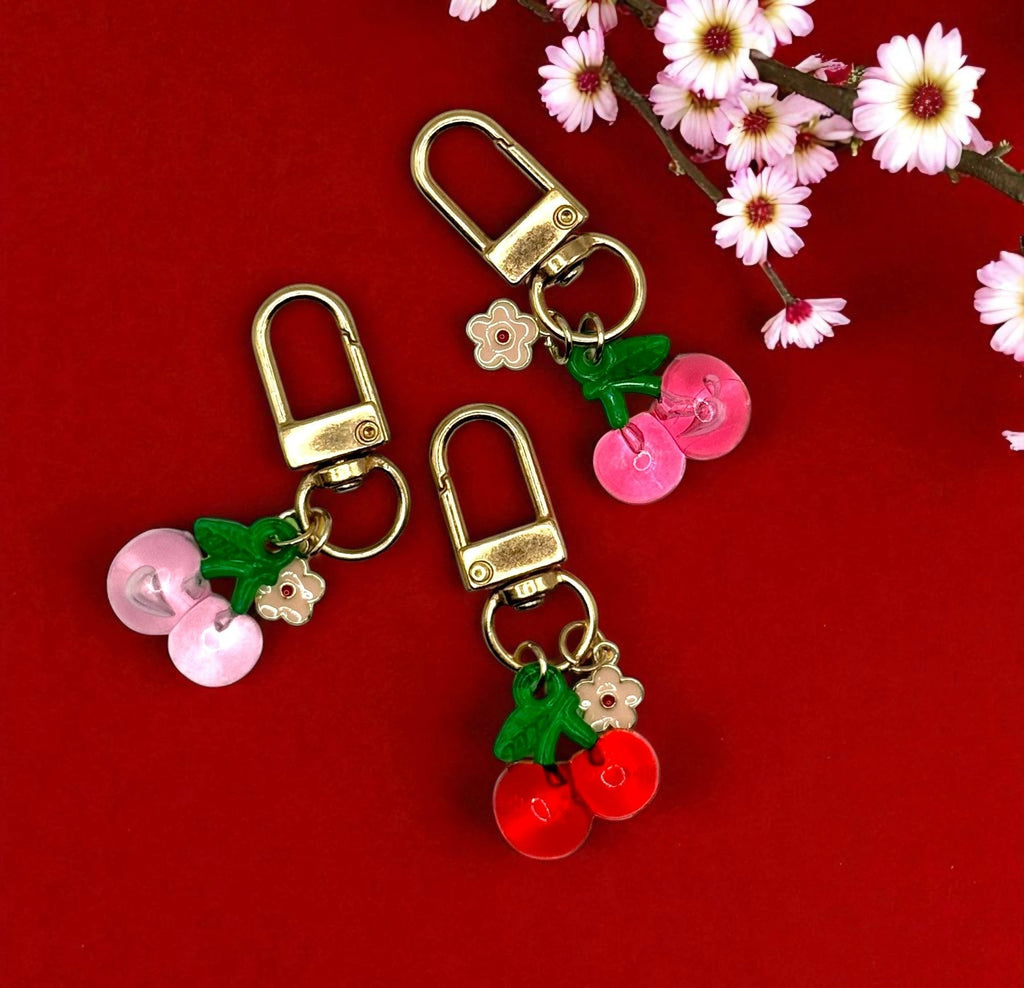 Cherry Flower Blossom Metal Keychain and Bag Charm by Why Begin