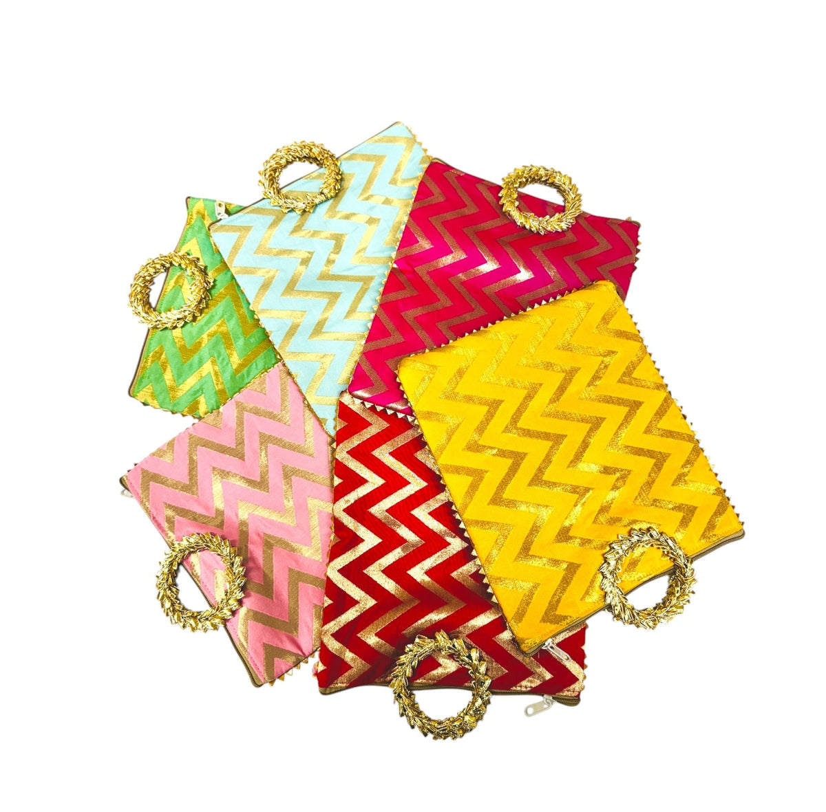 Chevron Print Silk Bags with Zipper & Round Handle, Set of 6 Traditional Gifts La Vie Bien Chevron Print Silk Bags with Zipper & Round Handle, Set of 6