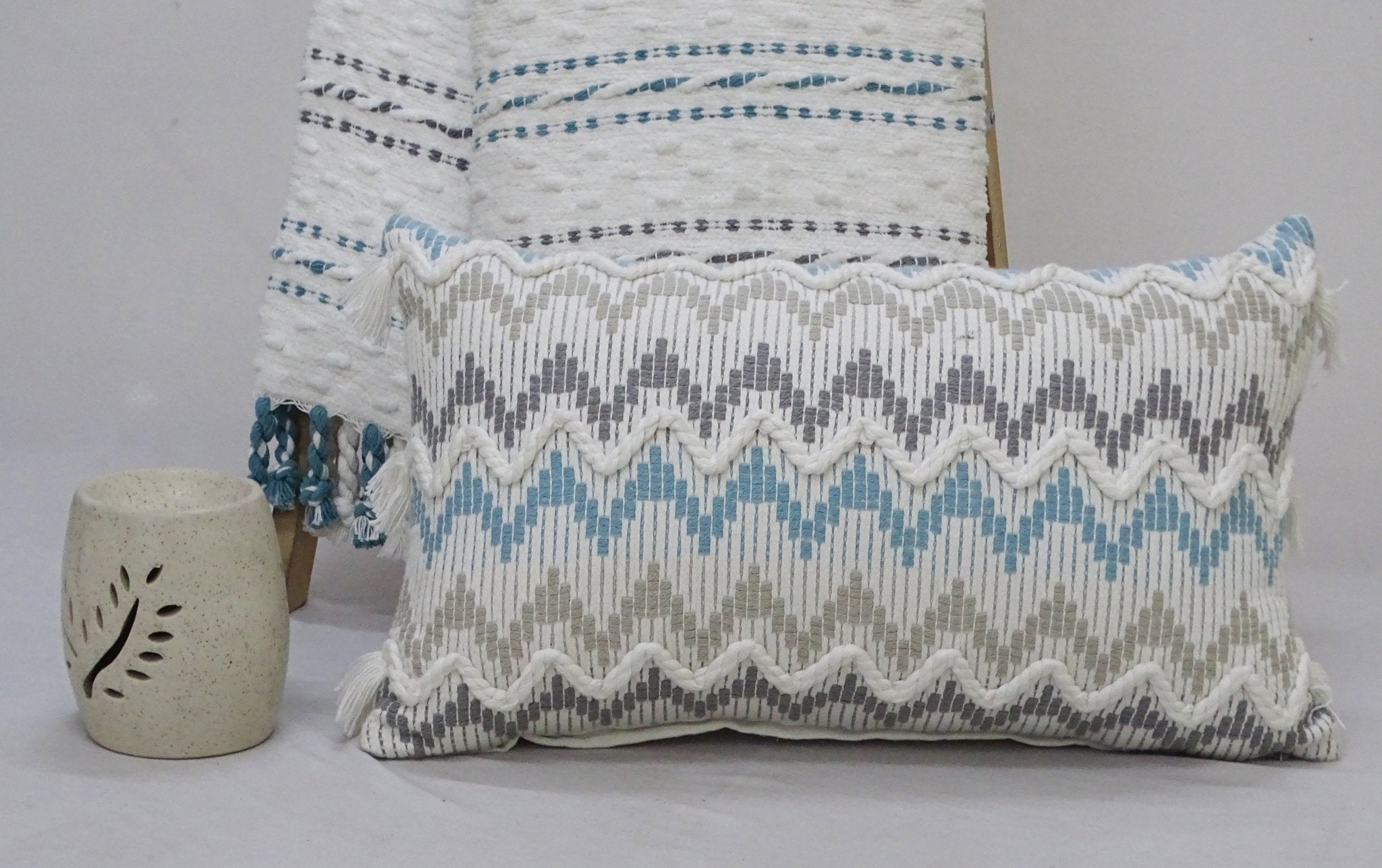 Chevron Throw Pillow for Sofa with Braid and Tassels 14"x24" Throw Pillow La Vie Bien Chevron Throw Pillow for Sofa with Braid and Tassels 14"x24"