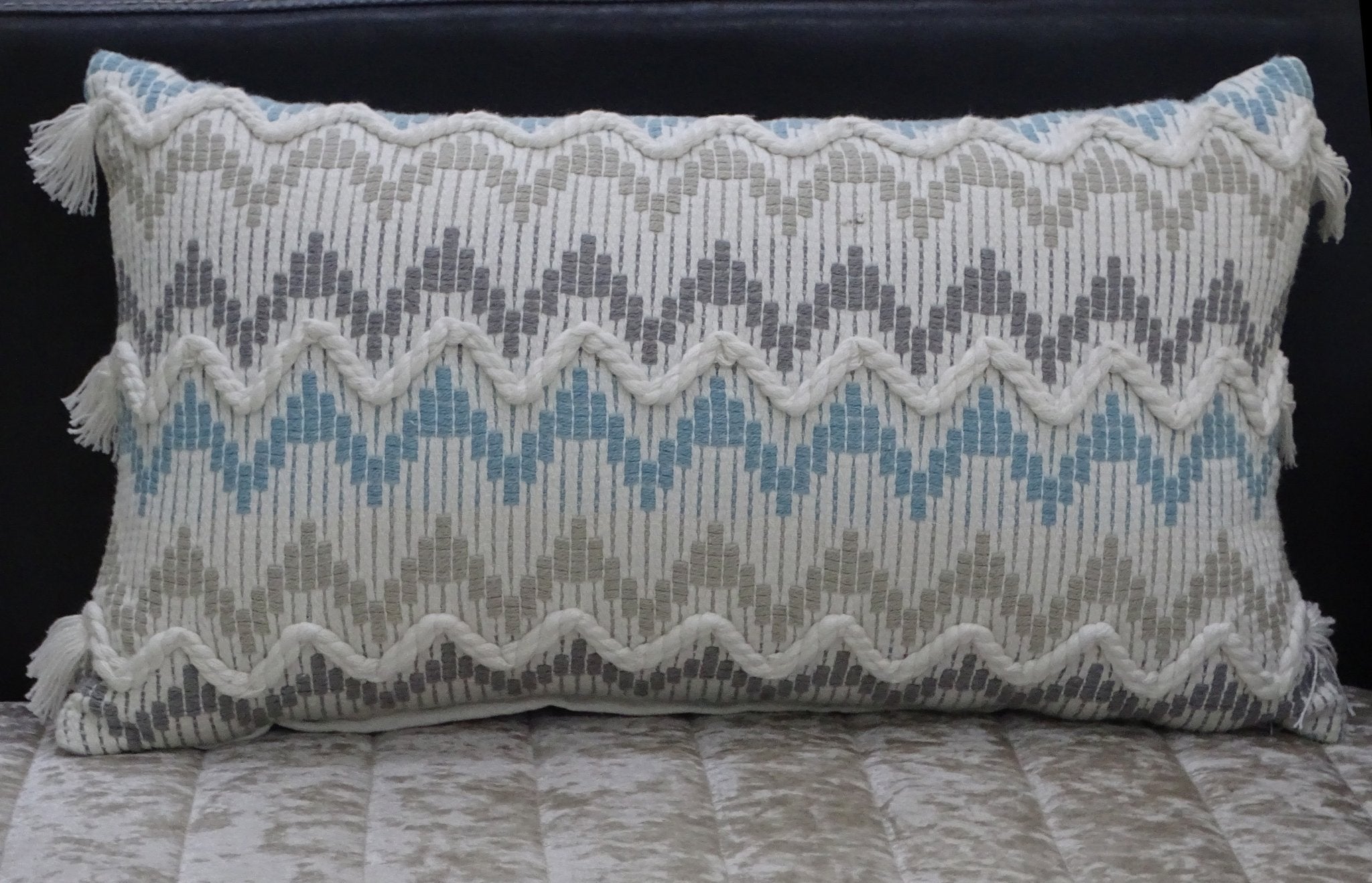 Chevron Throw Pillow for Sofa with Braid and Tassels 14"x24" Throw Pillow La Vie Bien Chevron Throw Pillow for Sofa with Braid and Tassels 14"x24"
