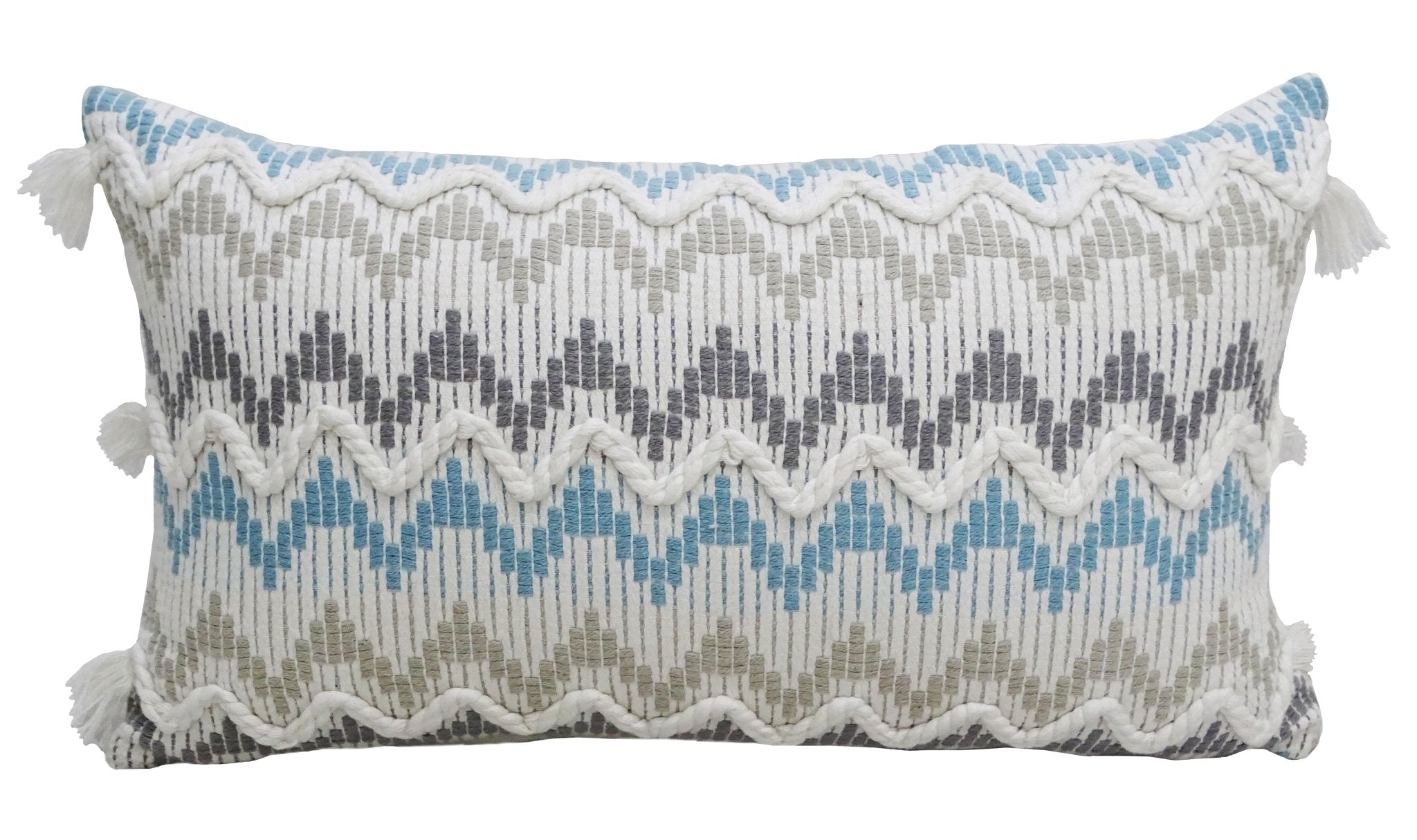 Chevron Throw Pillow for Sofa with Braid and Tassels 14"x24" Throw Pillow La Vie Bien Chevron Throw Pillow for Sofa with Braid and Tassels 14"x24"