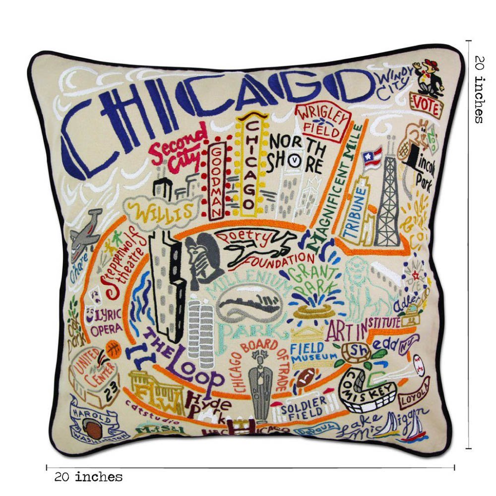 Chicago Hand - Embroidered Pillow by CatStudio Pillows La Vie Bien Chicago Hand - Embroidered Pillow by CatStudio