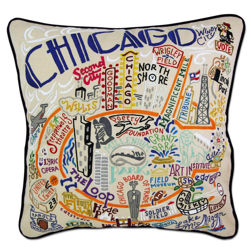 Chicago Hand - Embroidered Pillow by CatStudio Pillows La Vie Bien Chicago Hand - Embroidered Pillow by CatStudio