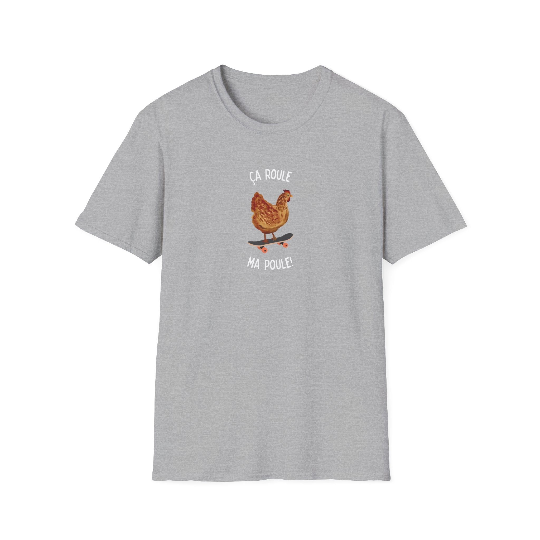 Chicken Skateboard T-Shirt — “Ça Roule Ma Poule” Funny French Hen Graphic Tee T-Shirt La Vie Bien Chicken Skateboard T-Shirt — “Ça Roule Ma Poule” Funny French Hen Graphic Tee