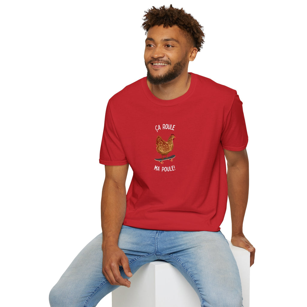 Chicken Skateboard T-Shirt — “Ça Roule Ma Poule” Funny French Hen Graphic Tee T-Shirt La Vie Bien Chicken Skateboard T-Shirt — “Ça Roule Ma Poule” Funny French Hen Graphic Tee