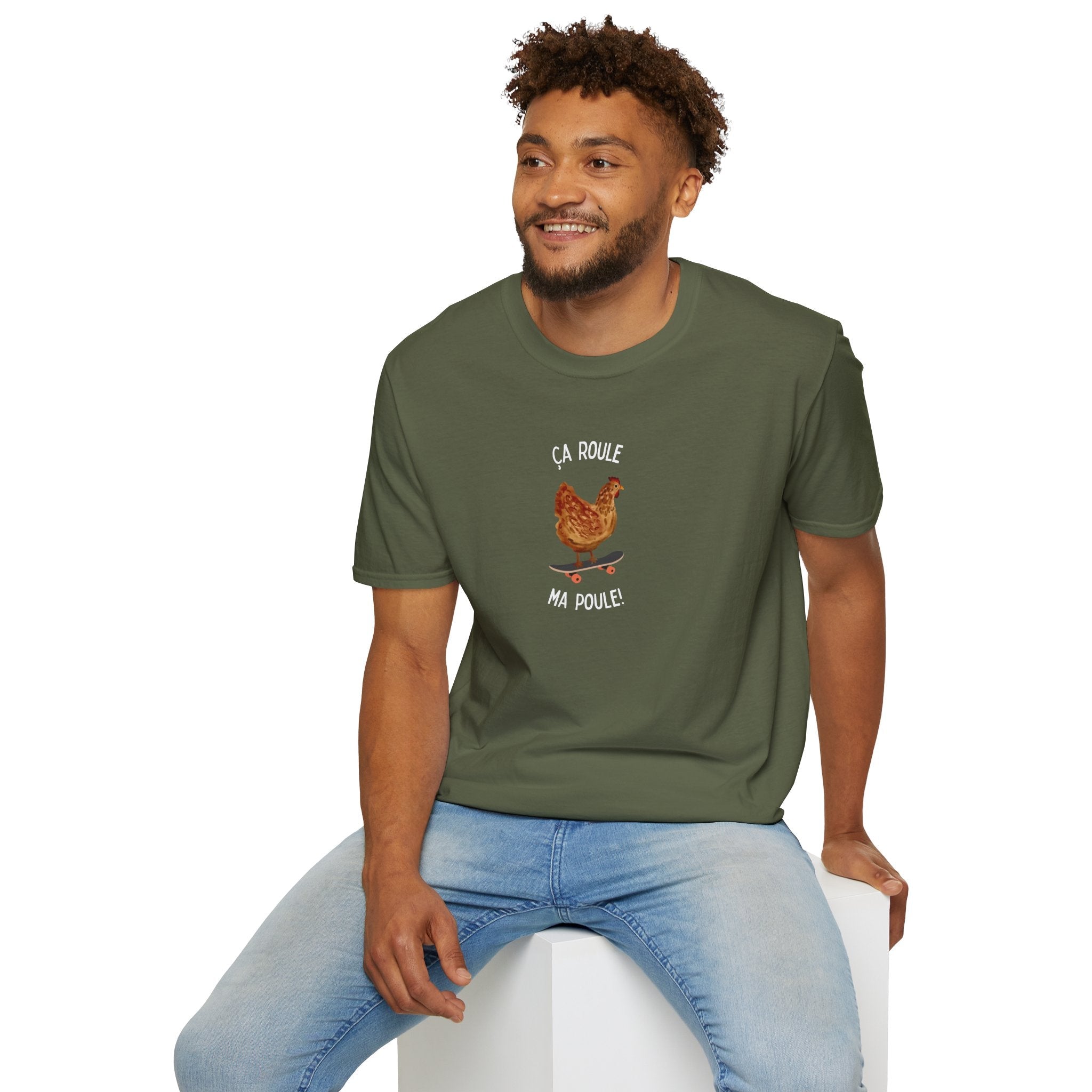 Chicken Skateboard T-Shirt — “Ça Roule Ma Poule” Funny French Hen Graphic Tee T-Shirt La Vie Bien Chicken Skateboard T-Shirt — “Ça Roule Ma Poule” Funny French Hen Graphic Tee