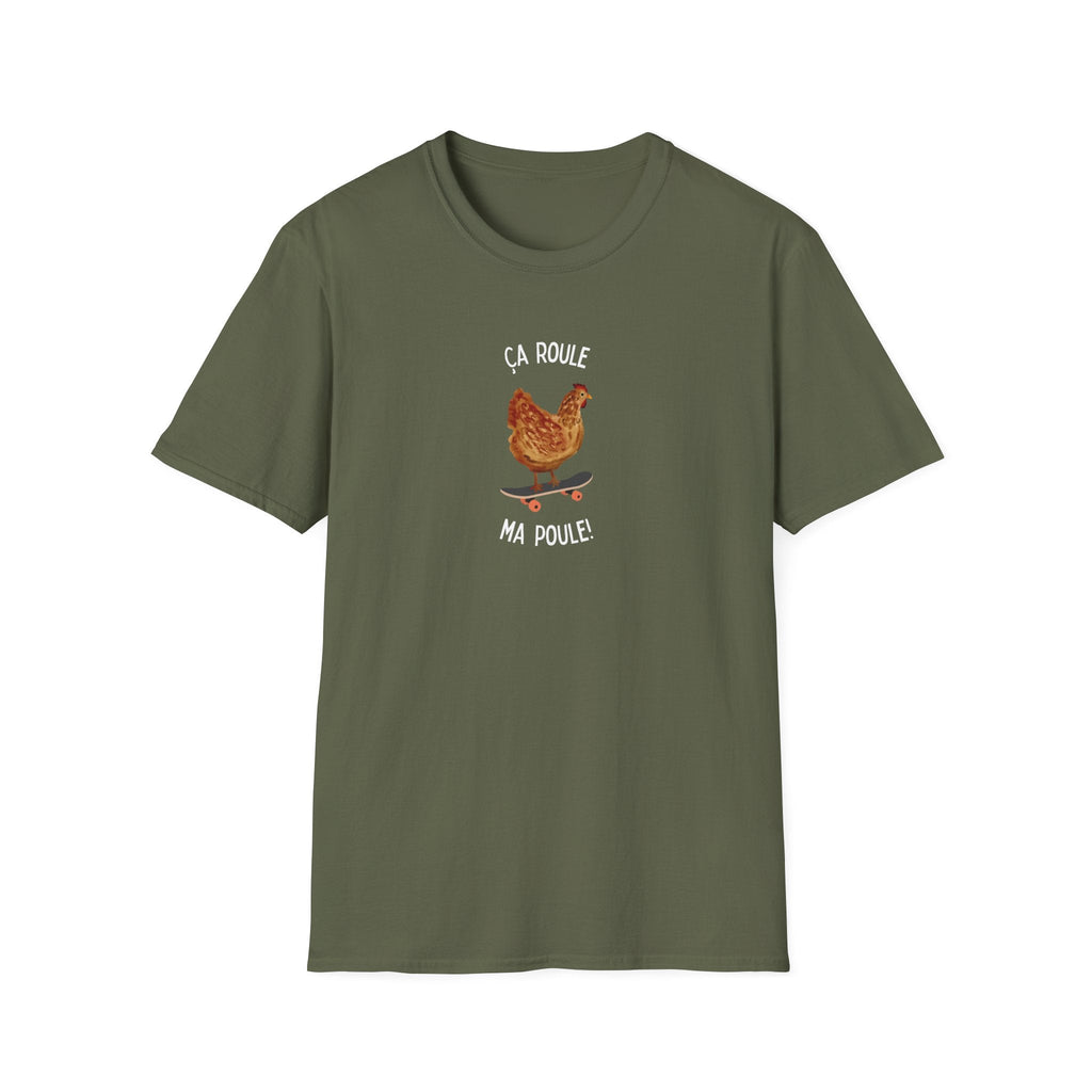 Chicken Skateboard T-Shirt — “Ça Roule Ma Poule” Funny French Hen Graphic Tee T-Shirt La Vie Bien Chicken Skateboard T-Shirt — “Ça Roule Ma Poule” Funny French Hen Graphic Tee