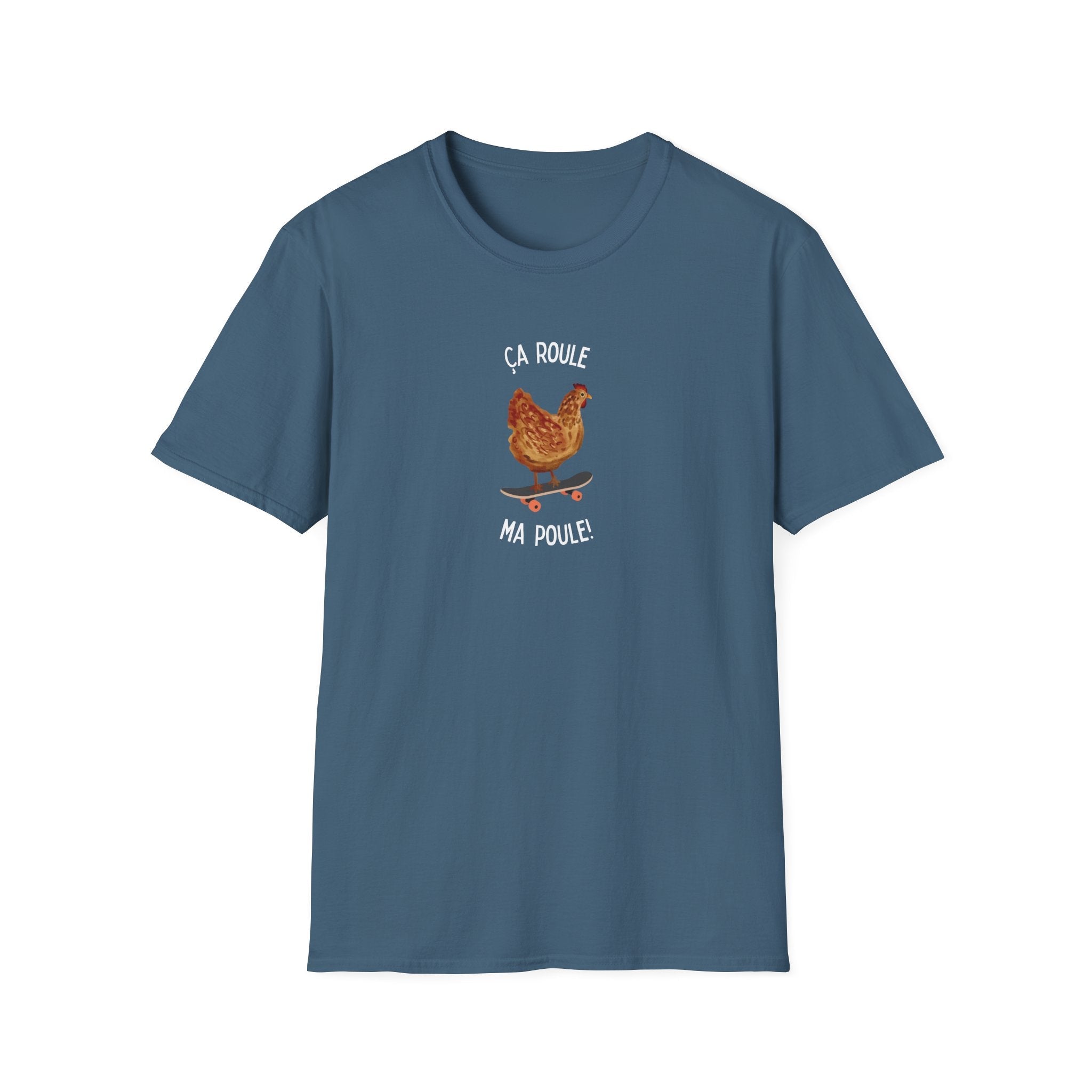 Chicken Skateboard T-Shirt — “Ça Roule Ma Poule” Funny French Hen Graphic Tee T-Shirt La Vie Bien Chicken Skateboard T-Shirt — “Ça Roule Ma Poule” Funny French Hen Graphic Tee