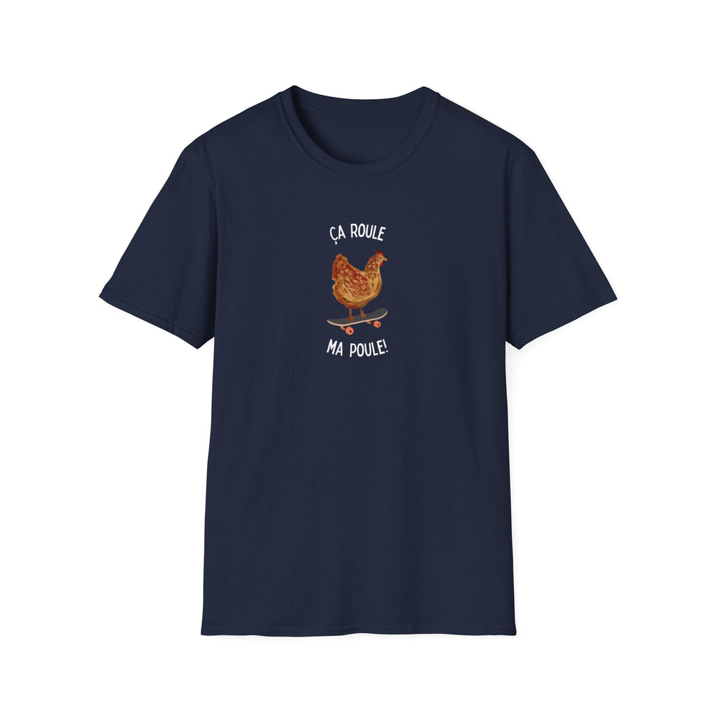 Chicken Skateboard T-Shirt — “Ça Roule Ma Poule” Funny French Hen Graphic Tee T-Shirt La Vie Bien Chicken Skateboard T-Shirt — “Ça Roule Ma Poule” Funny French Hen Graphic Tee