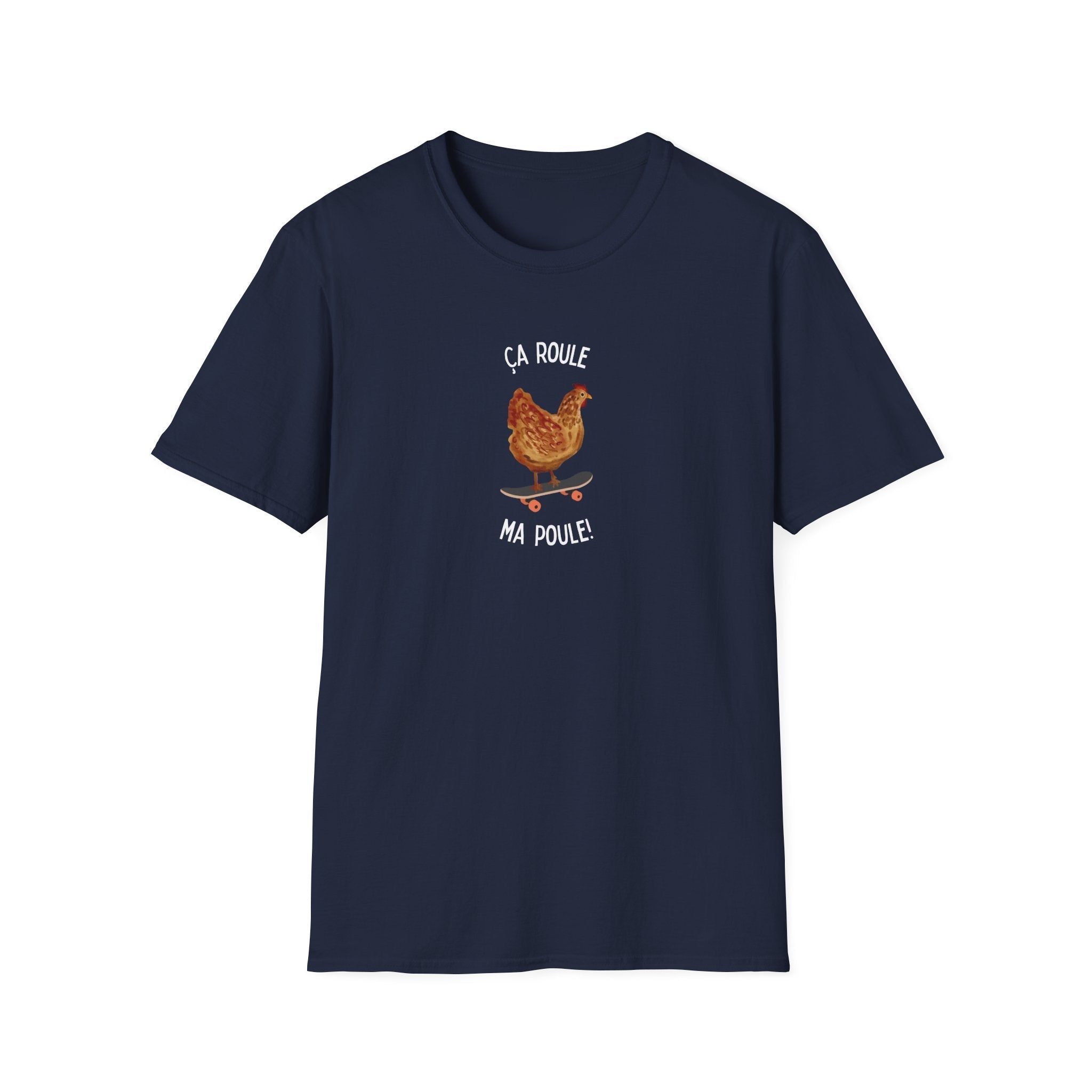 Chicken Skateboard T-Shirt — “Ça Roule Ma Poule” Funny French Hen Graphic Tee T-Shirt La Vie Bien Chicken Skateboard T-Shirt — “Ça Roule Ma Poule” Funny French Hen Graphic Tee