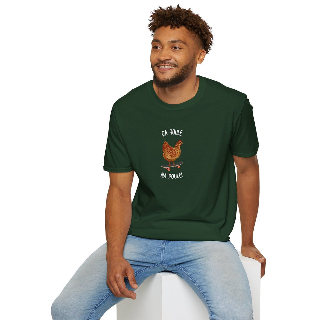 Chicken Skateboard T-Shirt — “Ça Roule Ma Poule” Funny French Hen Graphic Tee T-Shirt La Vie Bien Chicken Skateboard T-Shirt — “Ça Roule Ma Poule” Funny French Hen Graphic Tee