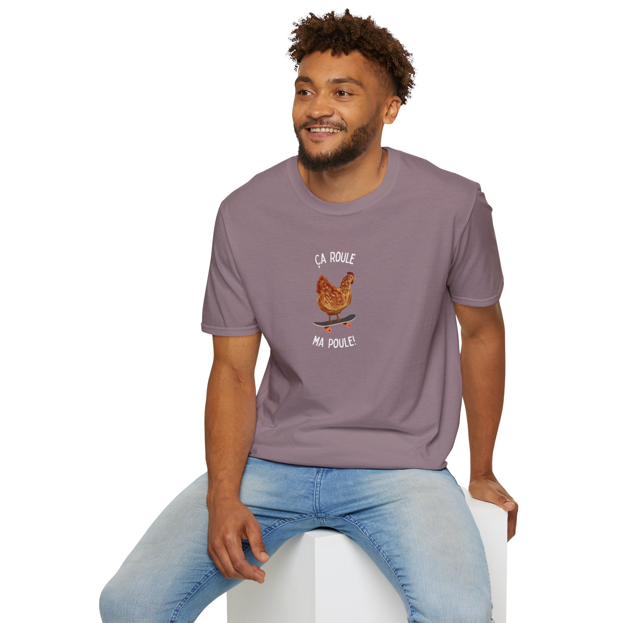 Chicken Skateboard T-Shirt — “Ça Roule Ma Poule” Funny French Hen Graphic Tee T-Shirt La Vie Bien Chicken Skateboard T-Shirt — “Ça Roule Ma Poule” Funny French Hen Graphic Tee