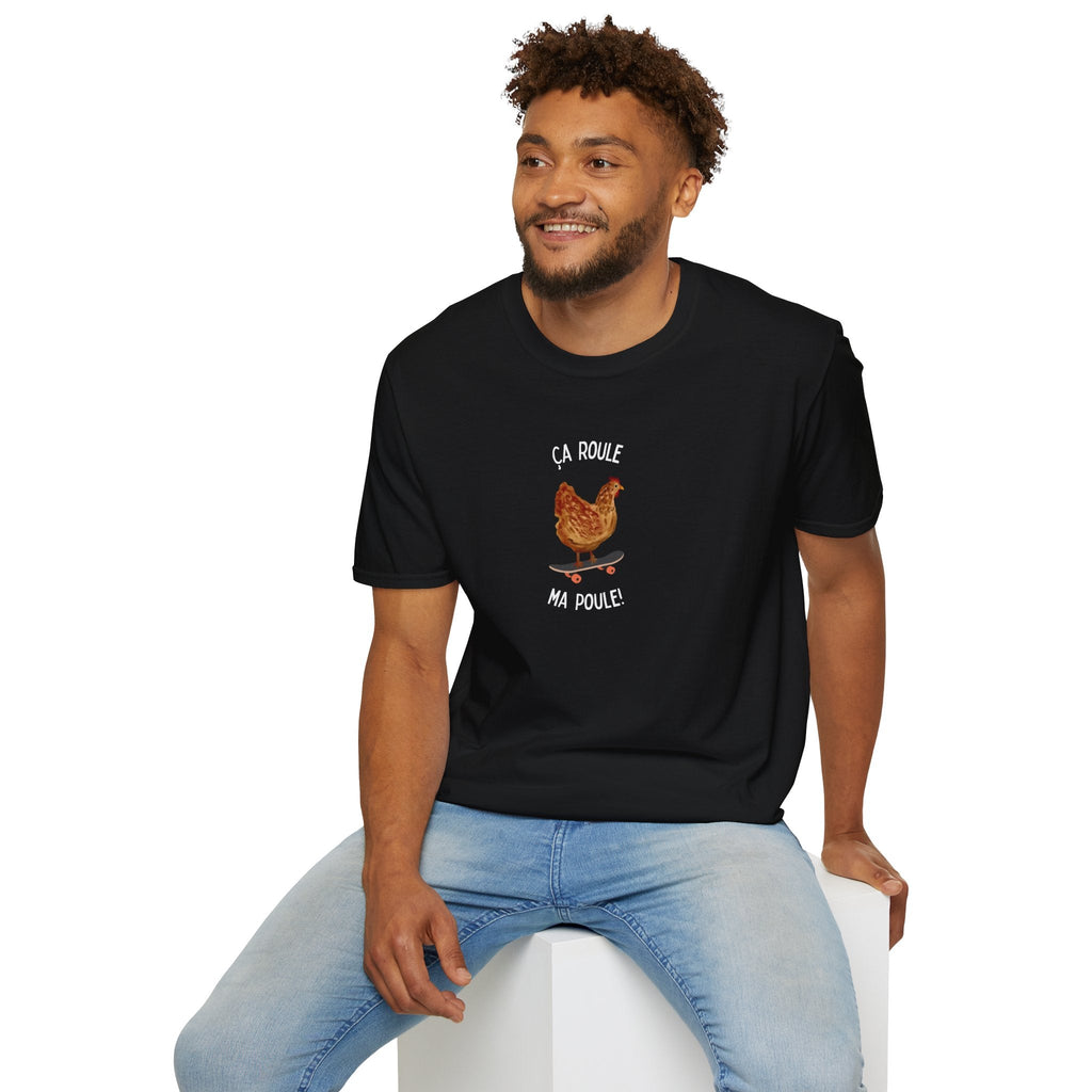 Chicken Skateboard T-Shirt — “Ça Roule Ma Poule” Funny French Hen Graphic Tee T-Shirt La Vie Bien Chicken Skateboard T-Shirt — “Ça Roule Ma Poule” Funny French Hen Graphic Tee